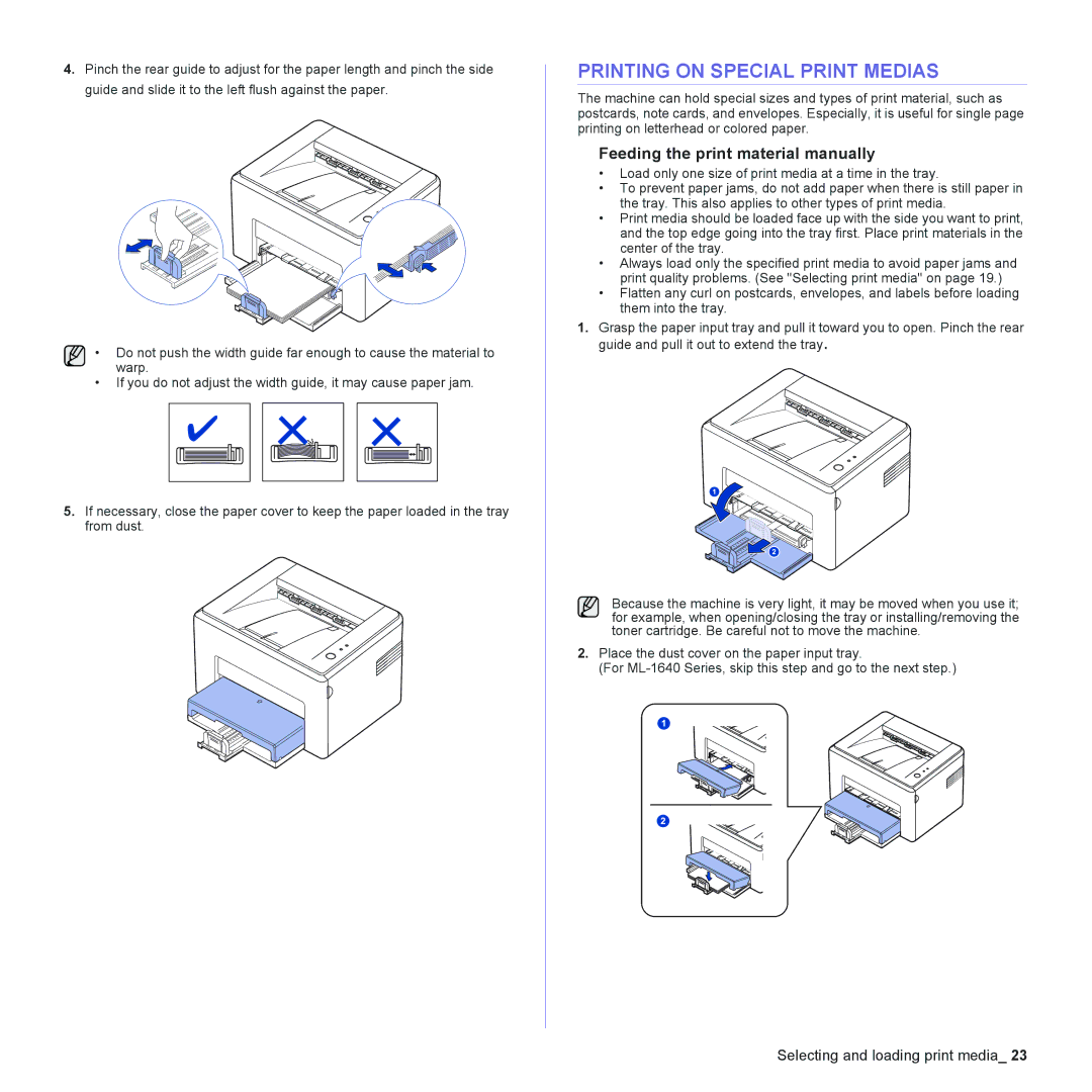 Samsung ML-2240 Printing on Special Print Medias, Feeding the print material manually 