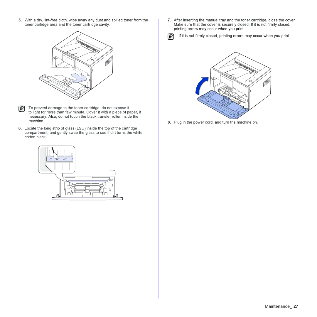 Samsung ML-2240 manual Plug in the power cord, and turn the machine on 