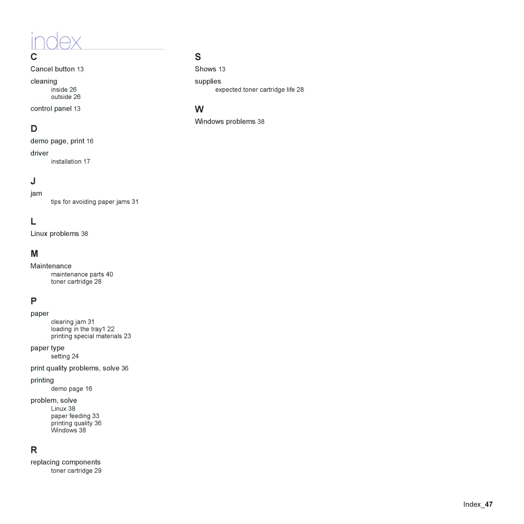 Samsung ML-2240 manual Index 