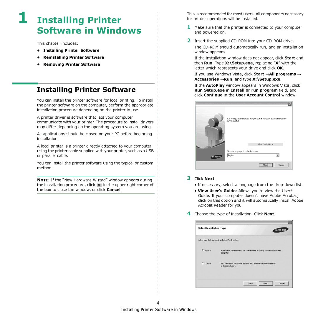 Samsung ML-2240 manual Installing Printer Software in Windows 