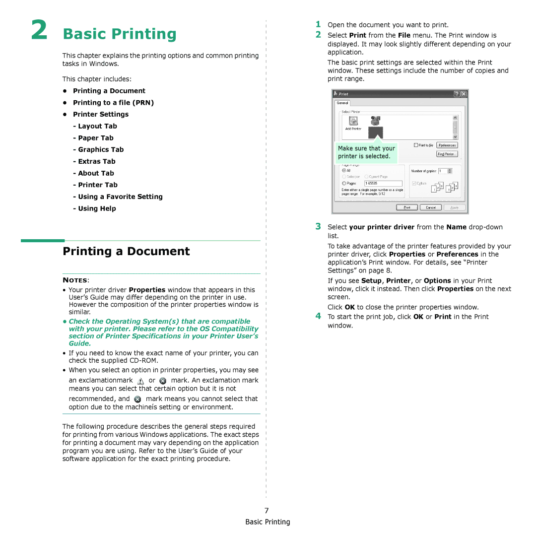 Samsung ML-2240 manual Printing a Document, Select your printer driver from the Name drop-down list 