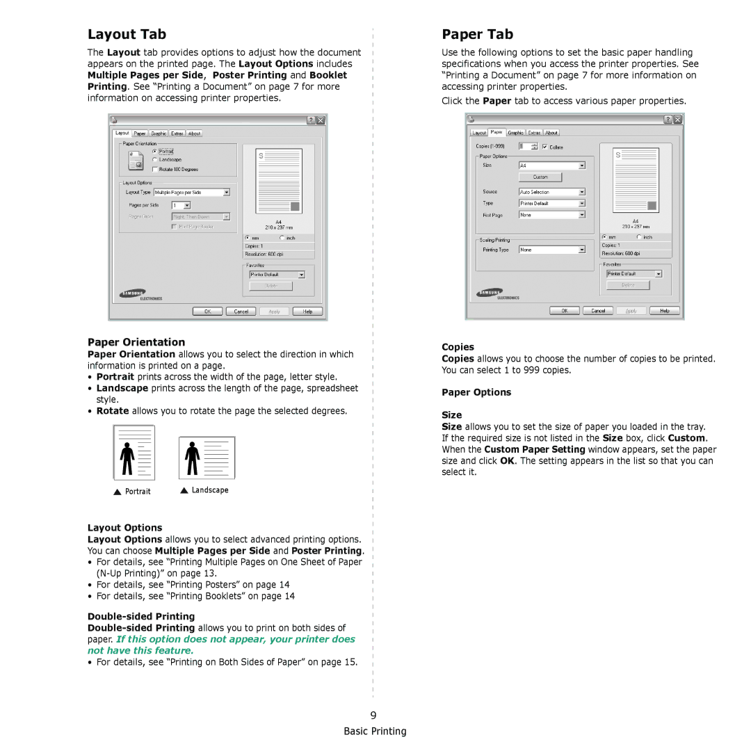 Samsung ML-2240 manual Layout Tab, Paper Tab 