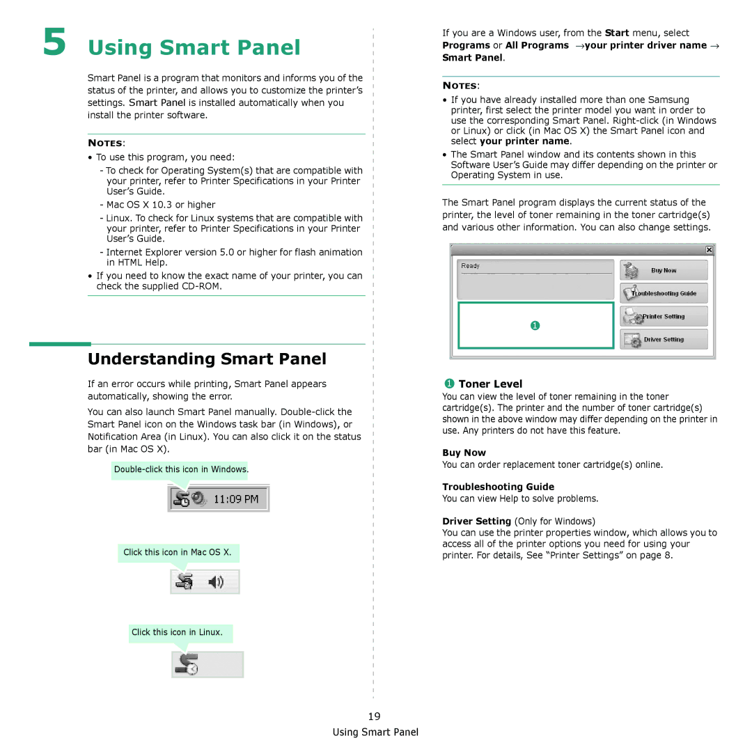 Samsung ML-2240 manual Understanding Smart Panel, Buy Now, Troubleshooting Guide 