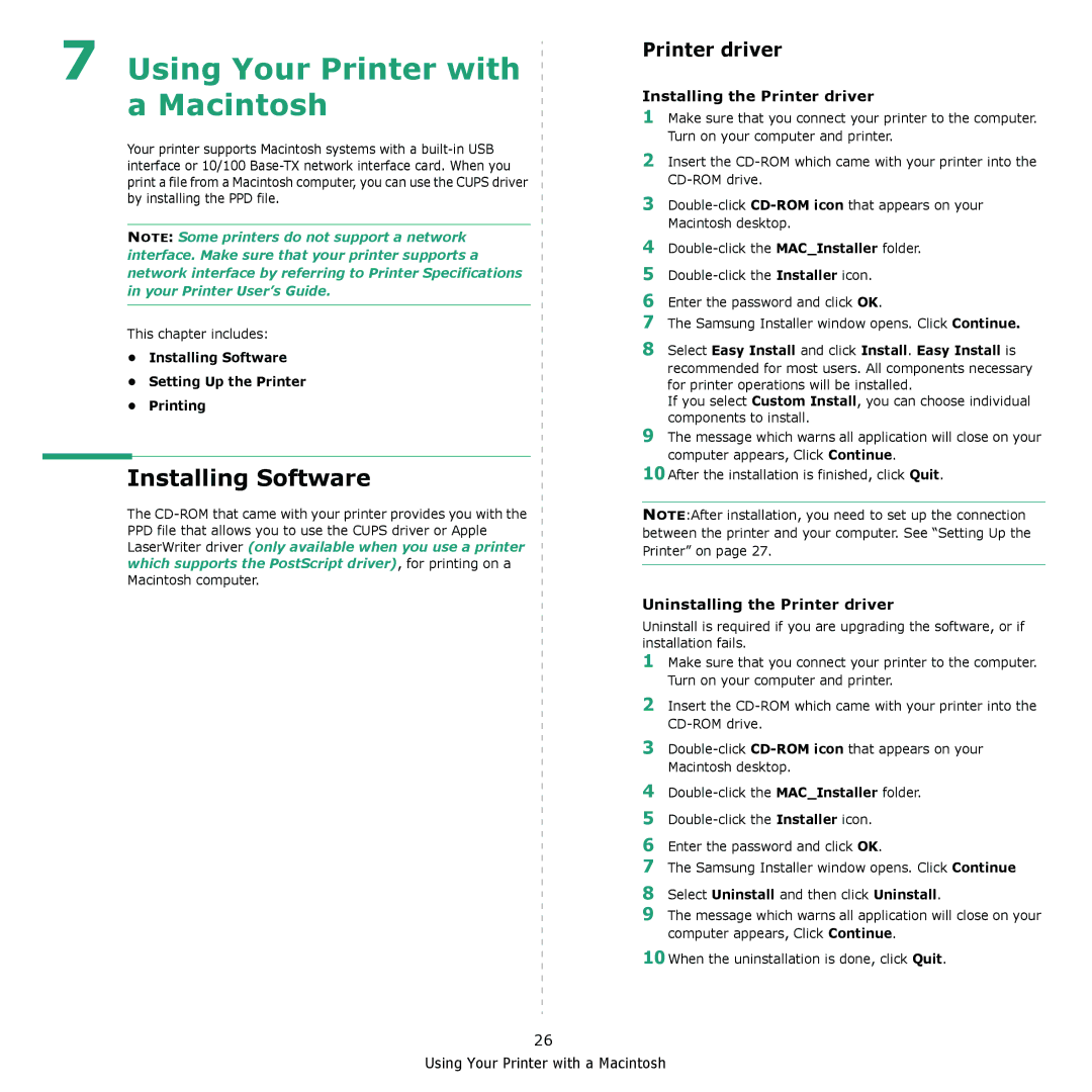 Samsung ML-2240 manual Printer driver, Installing Software Setting Up the Printer Printing 