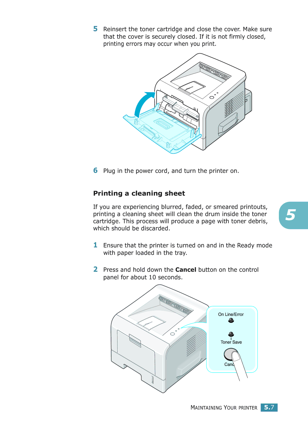 Samsung ML-2251NP manual Printing a cleaning sheet 