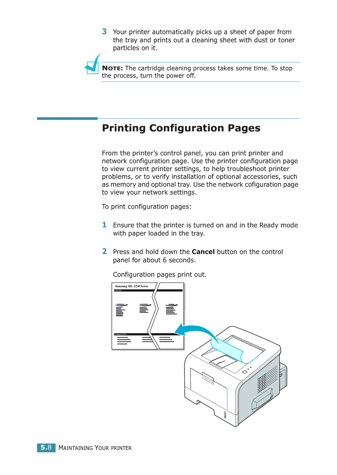 Samsung ML-2251NP manual Printing Configuration Pages 