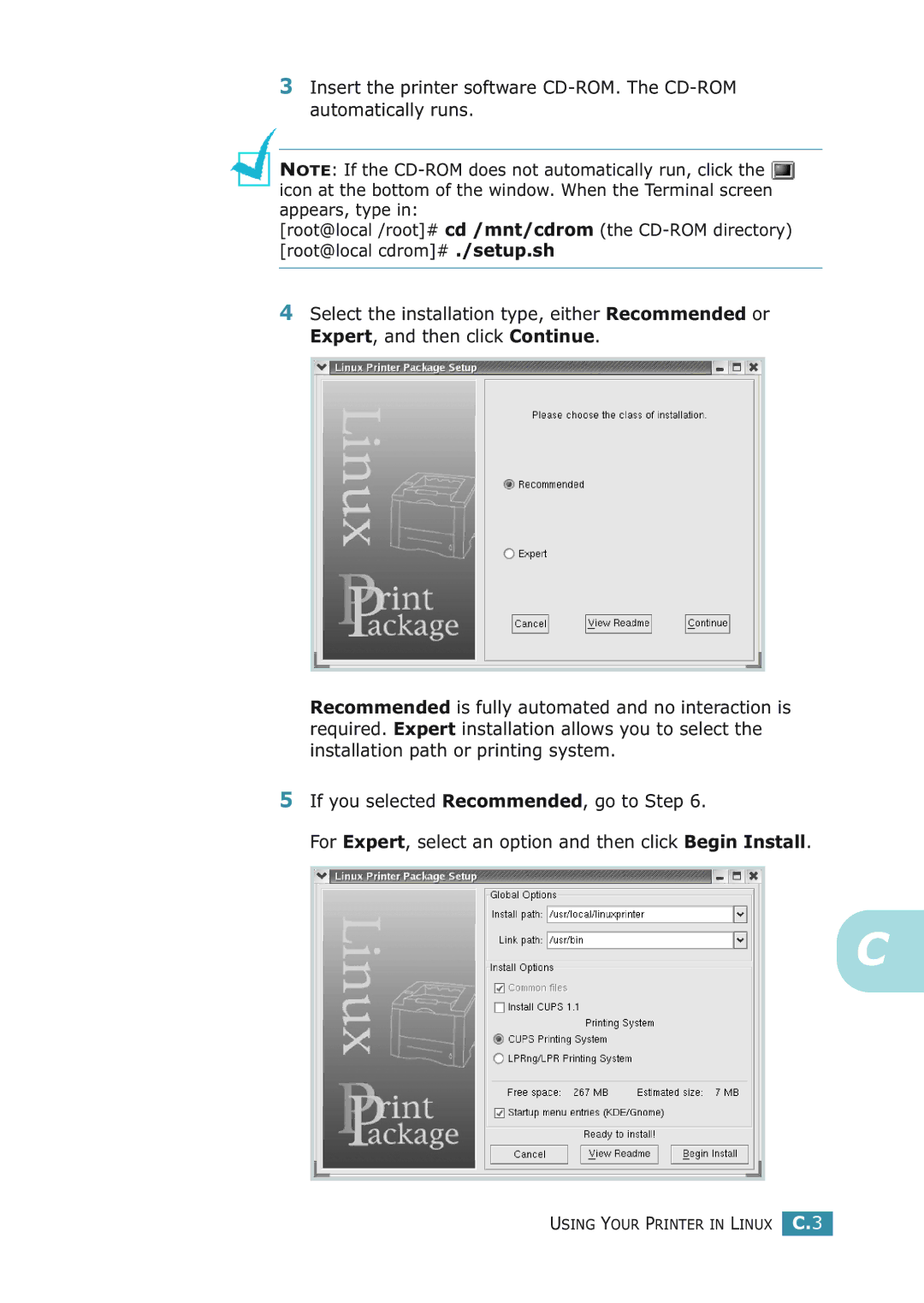 Samsung ML-2251NP manual Using Your Printer in Linux C.3 