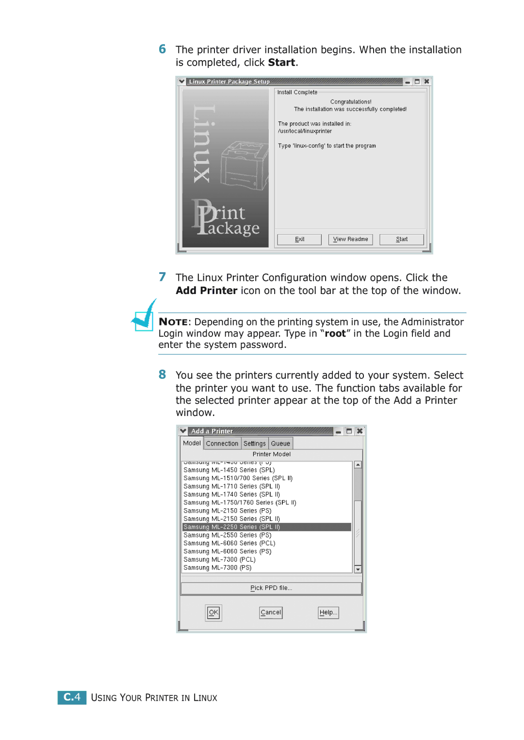 Samsung ML-2251NP manual Using Your Printer in Linux 