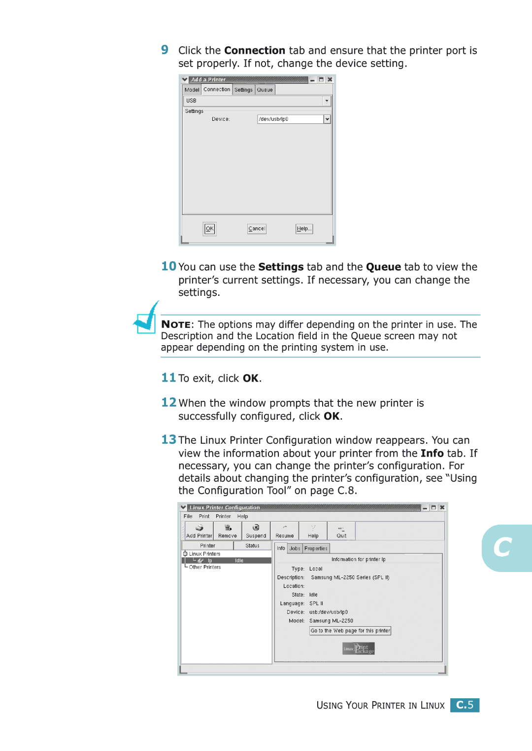 Samsung ML-2251NP manual Using Your Printer in Linux C.5 