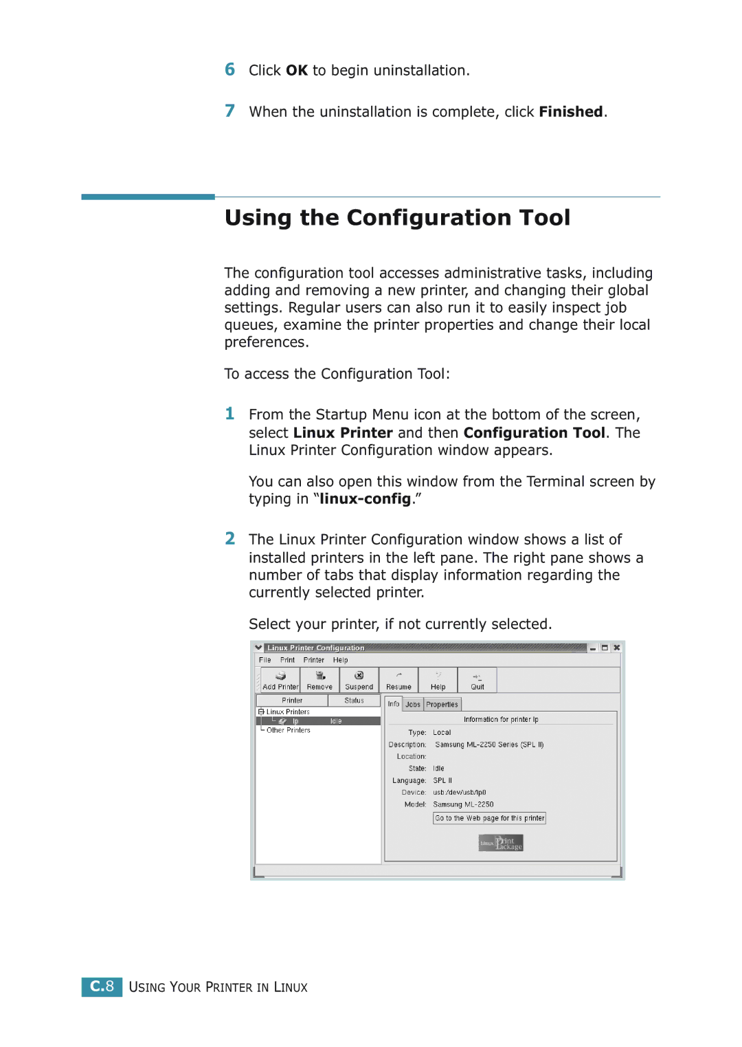 Samsung ML-2251NP manual Using the Configuration Tool 