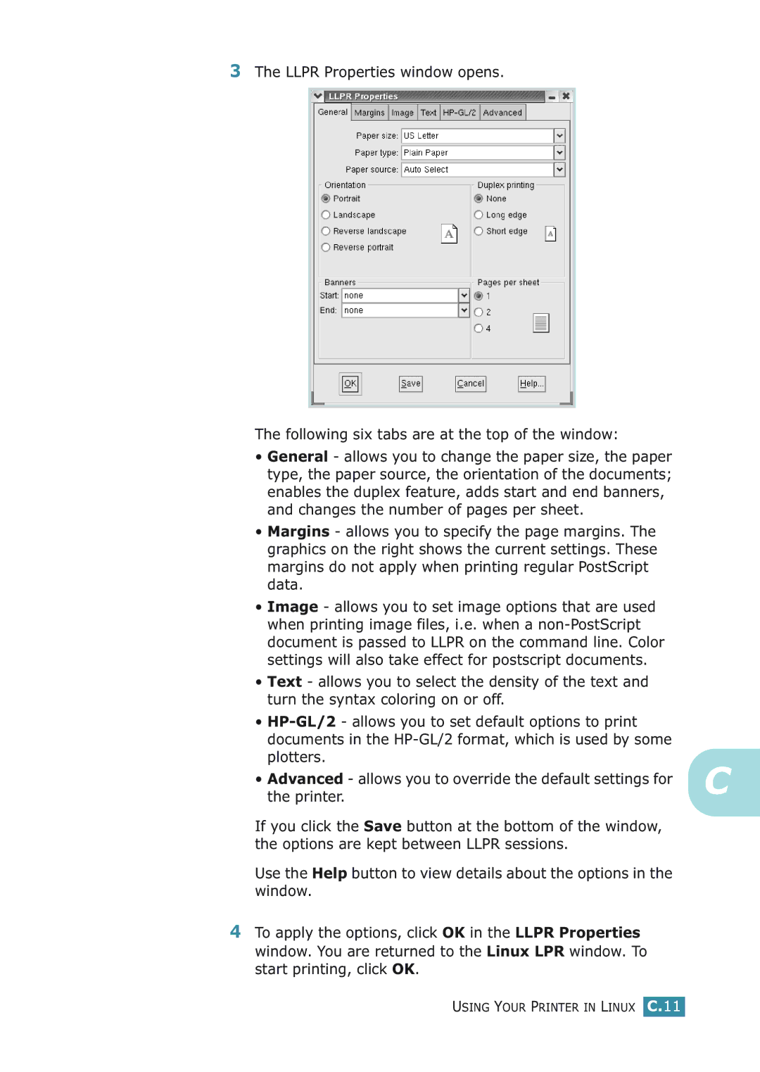 Samsung ML-2251NP manual Using Your Printer in Linux C.11 