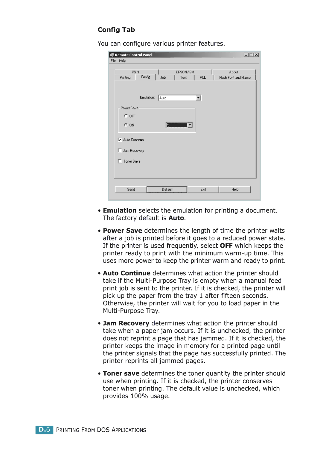 Samsung ML-2251NP manual Config Tab 