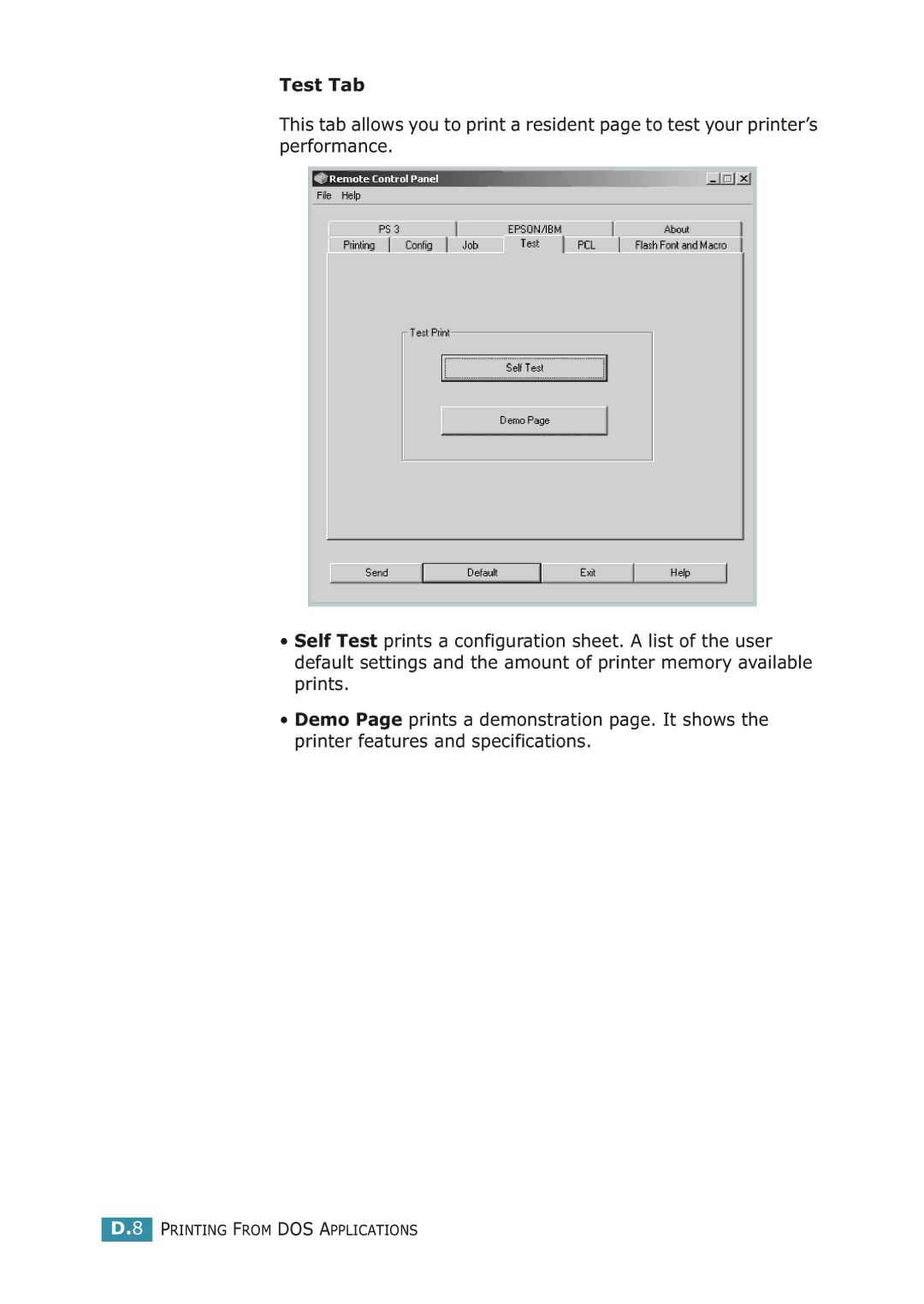 Samsung ML-2251NP manual Test Tab 