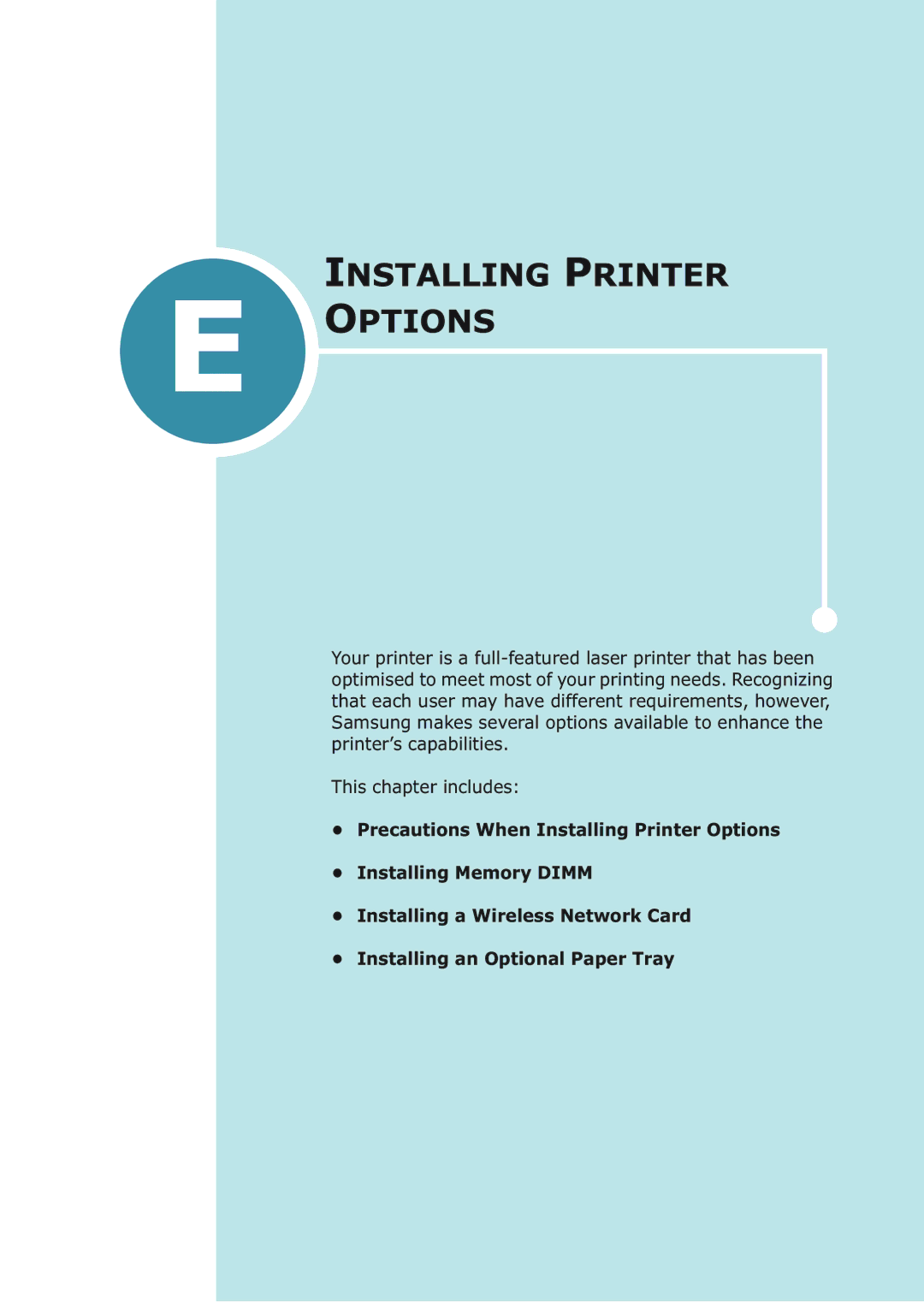 Samsung ML-2251NP manual Installing Printer Options 