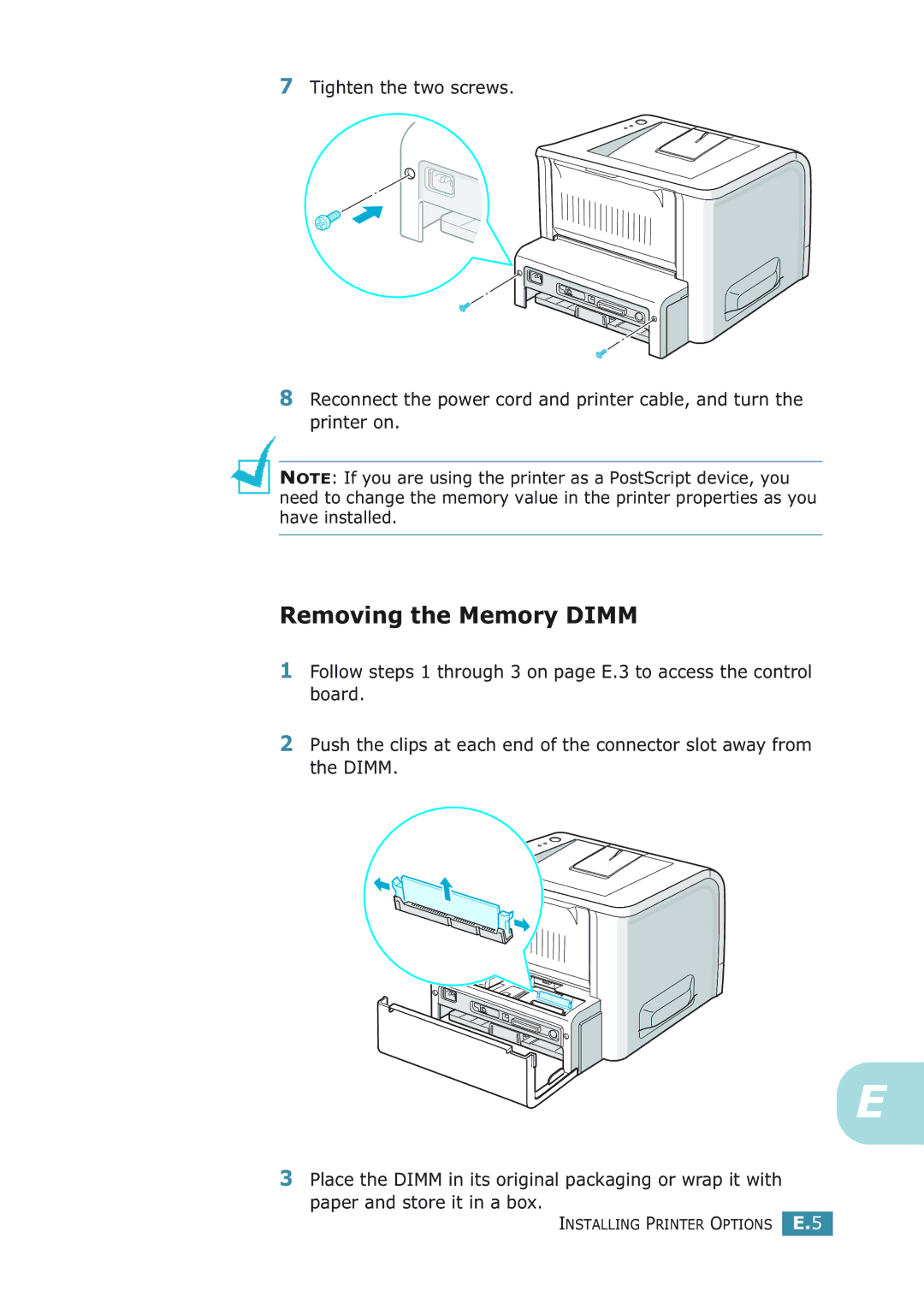 Samsung ML-2251NP manual Removing the Memory Dimm 