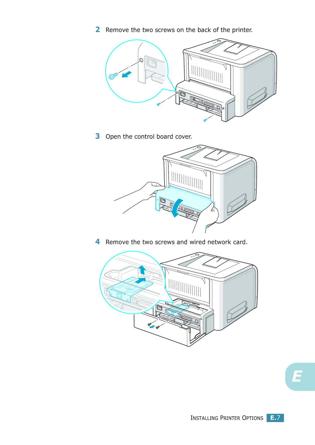 Samsung ML-2251NP manual Installing Printer Options E.7 