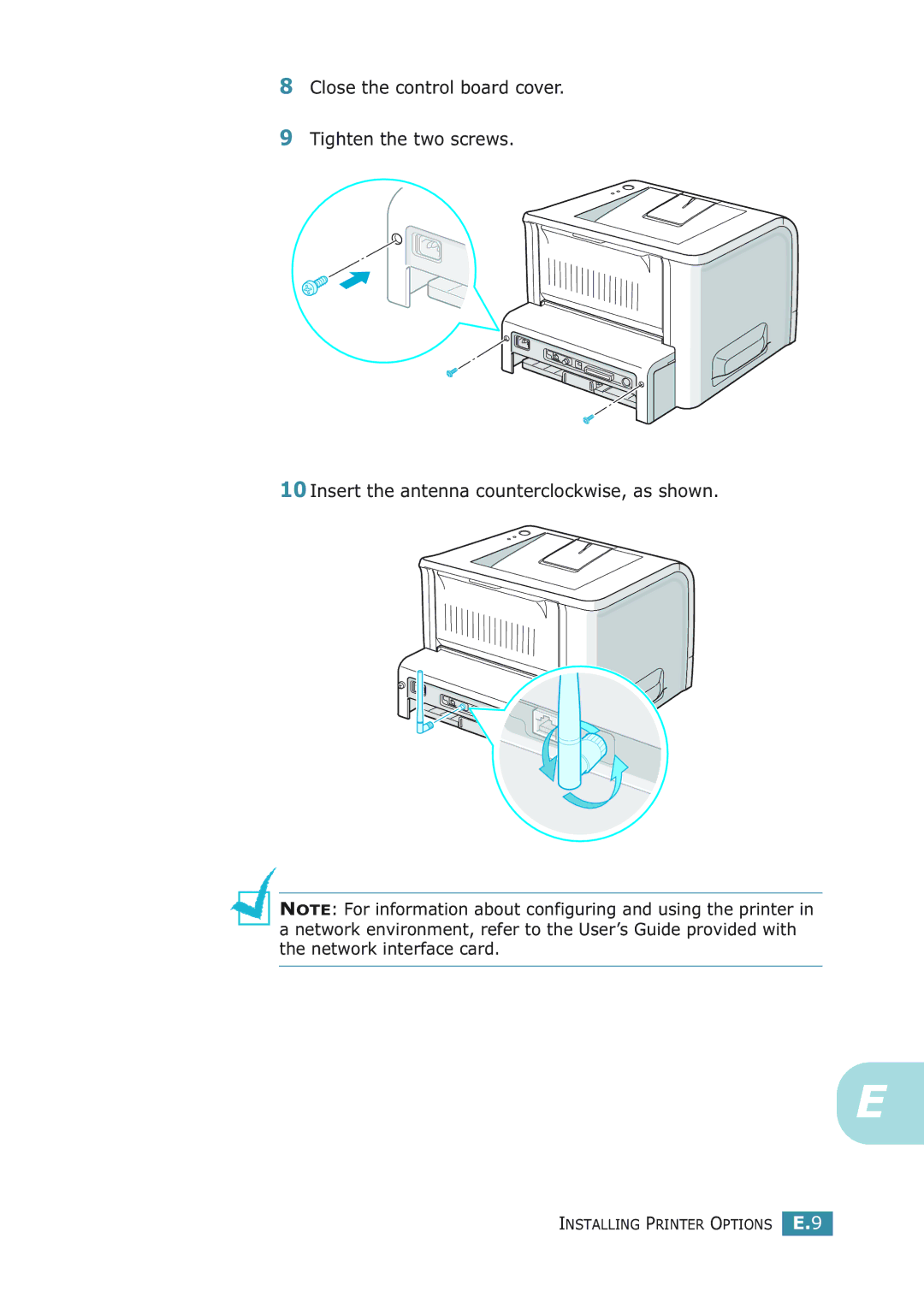 Samsung ML-2251NP manual Installing Printer Options E.9 