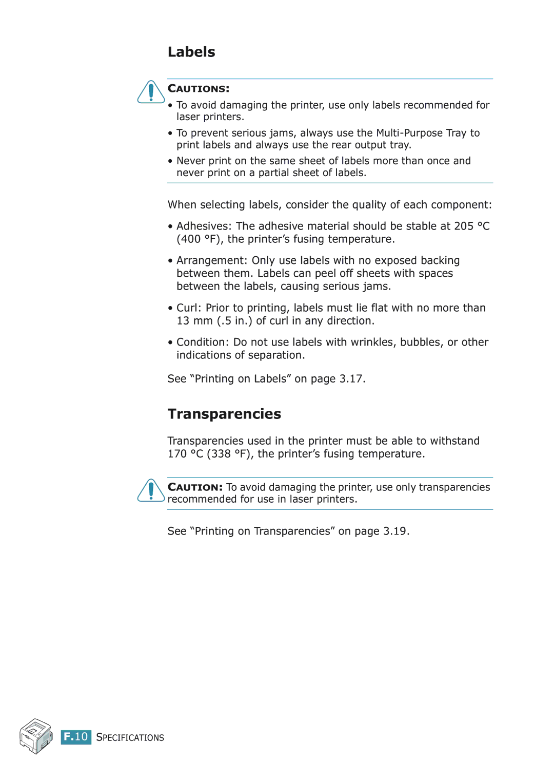 Samsung ML-2251NP manual Labels, See Printing on Transparencies on 