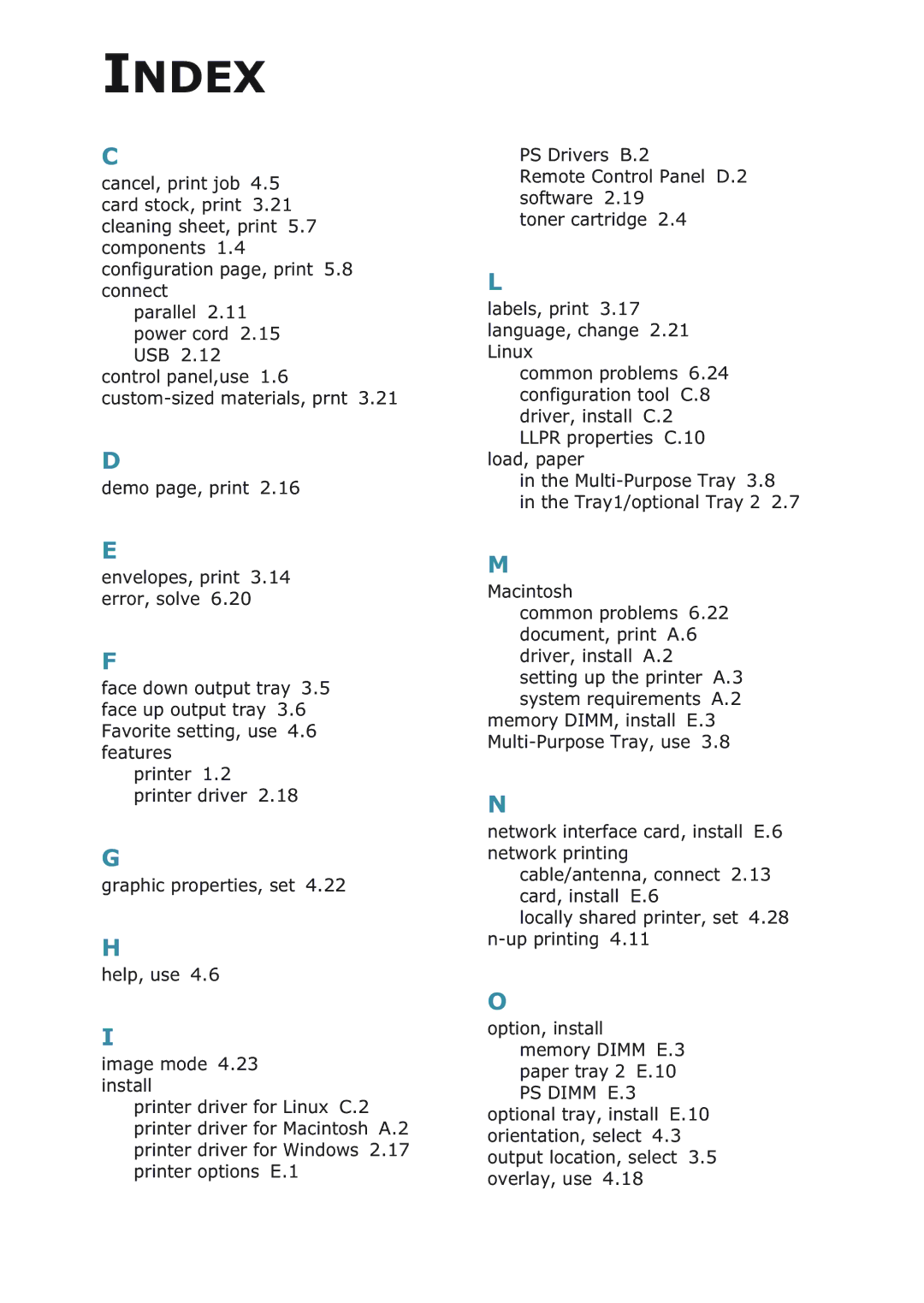 Samsung ML-2251NP manual Index 