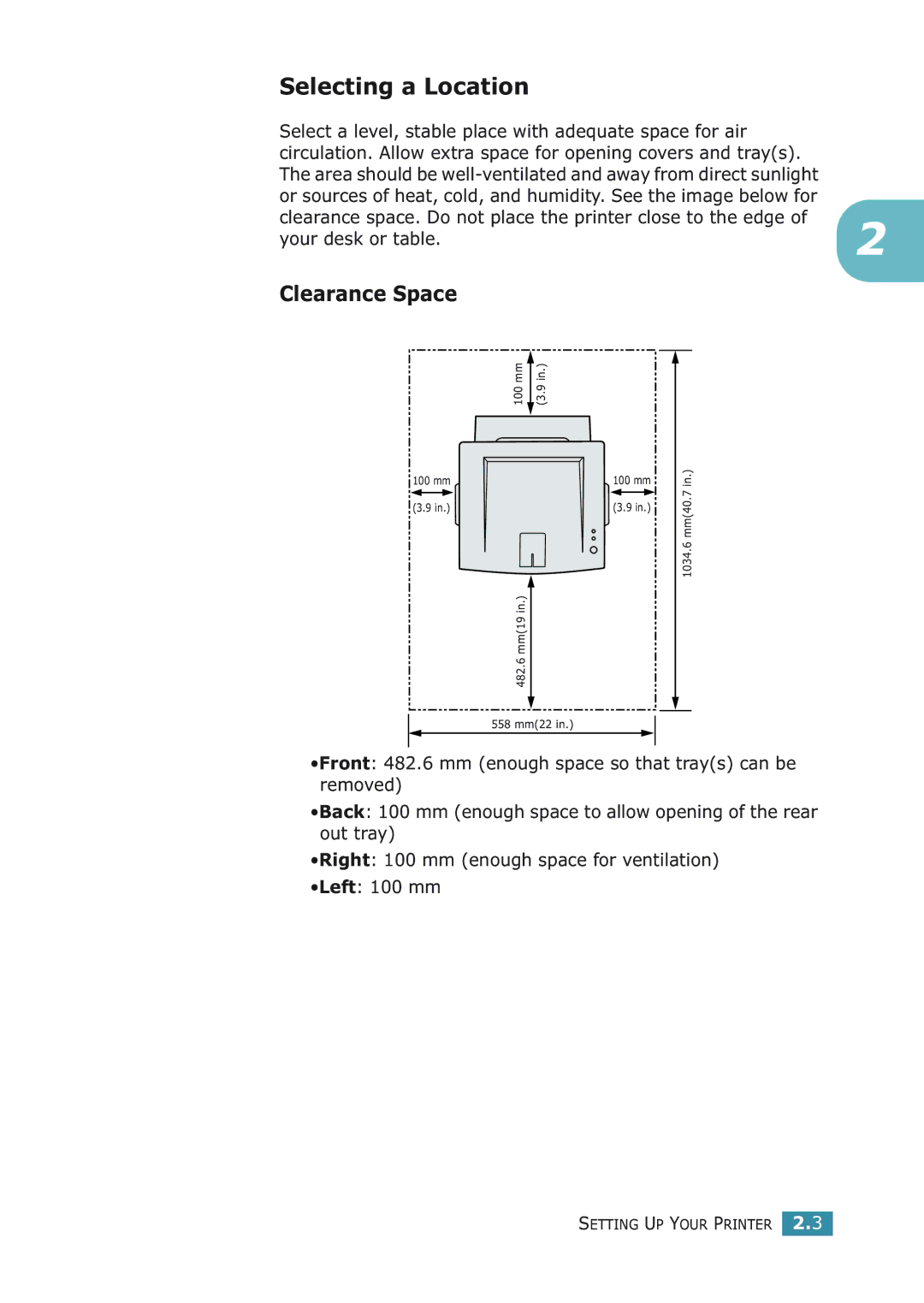 Samsung ML-2251NP manual Selecting a Location, Your desk or table 