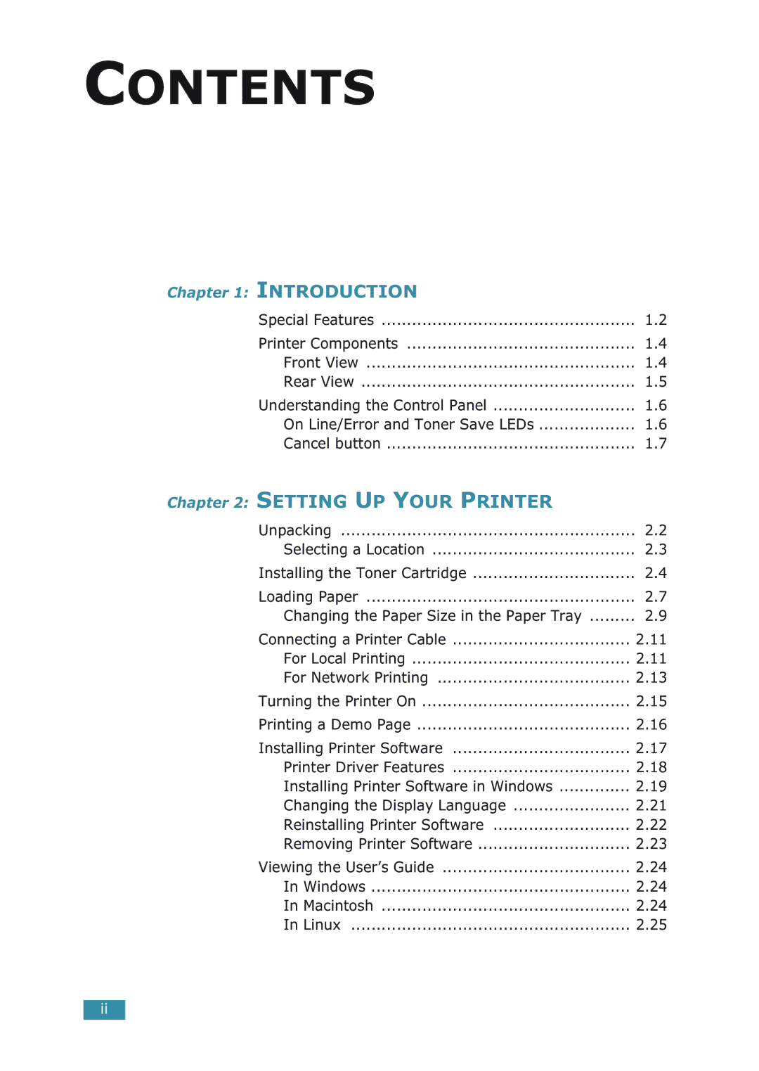 Samsung ML-2251NP manual Contents 