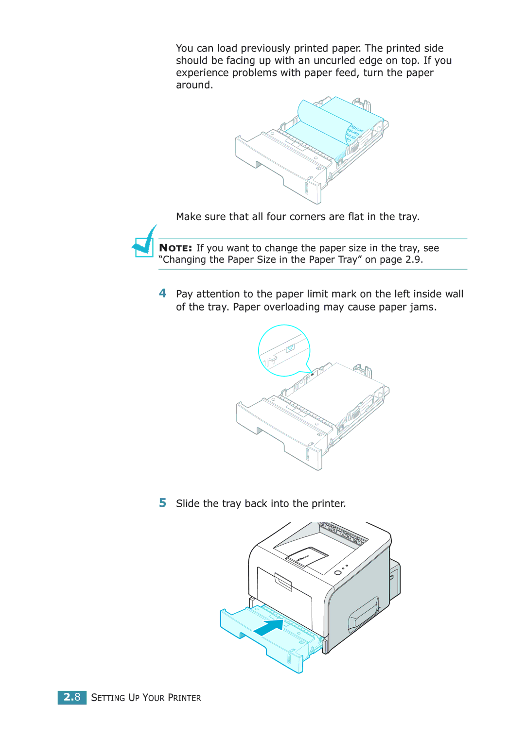 Samsung ML-2251NP manual Slide the tray back into the printer 