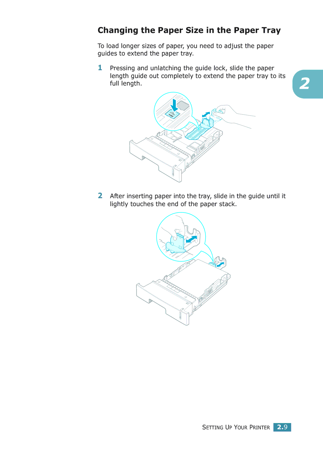 Samsung ML-2251NP manual Changing the Paper Size in the Paper Tray, Full length 