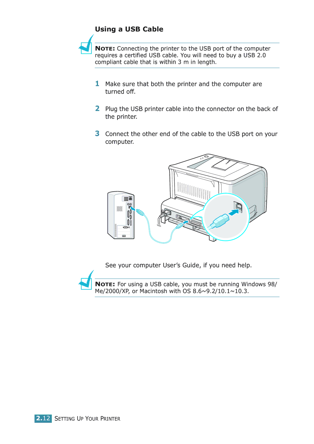 Samsung ML-2251NP manual Using a USB Cable 