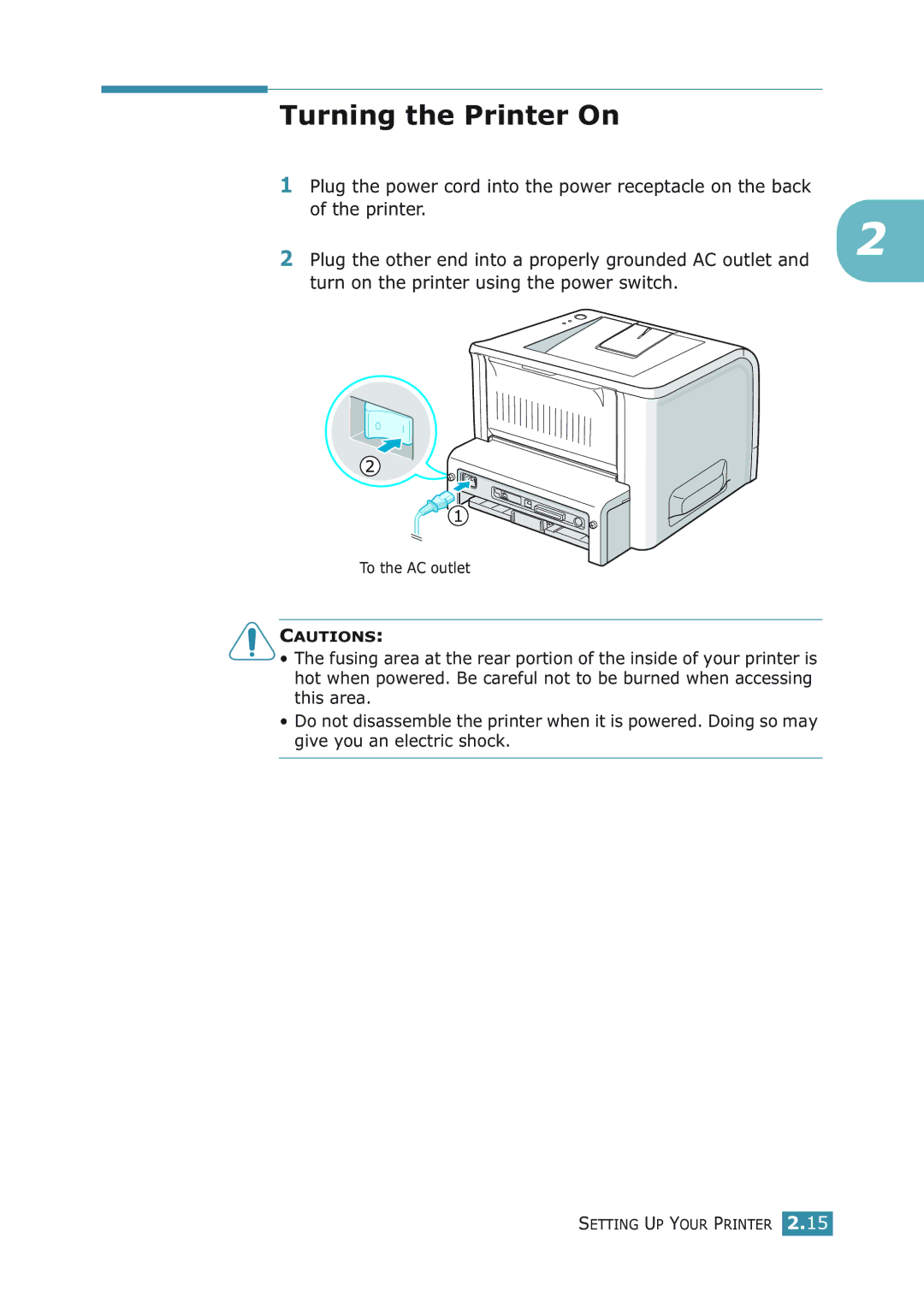 Samsung ML-2251NP manual Turning the Printer On 