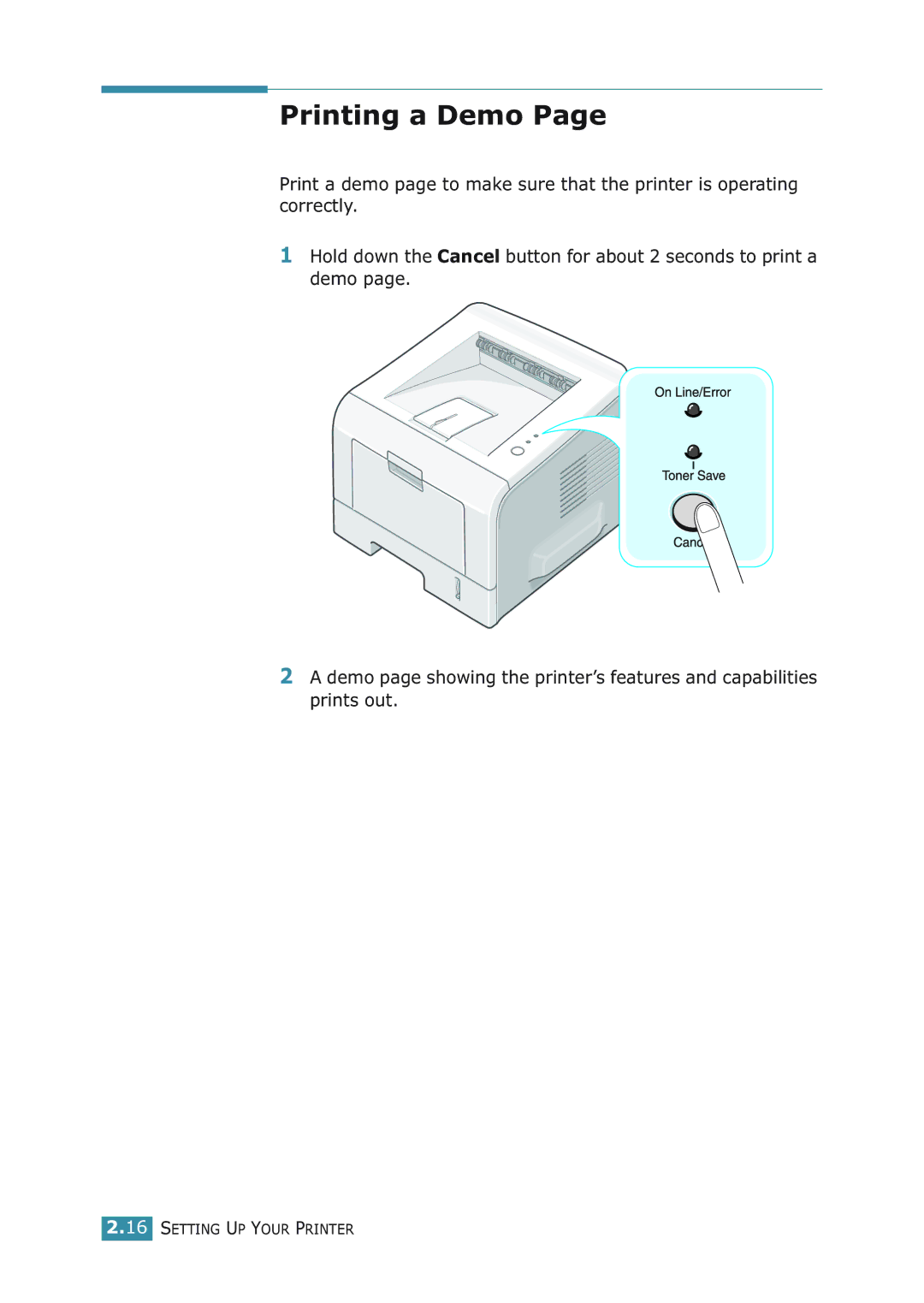 Samsung ML-2251NP manual Printing a Demo 