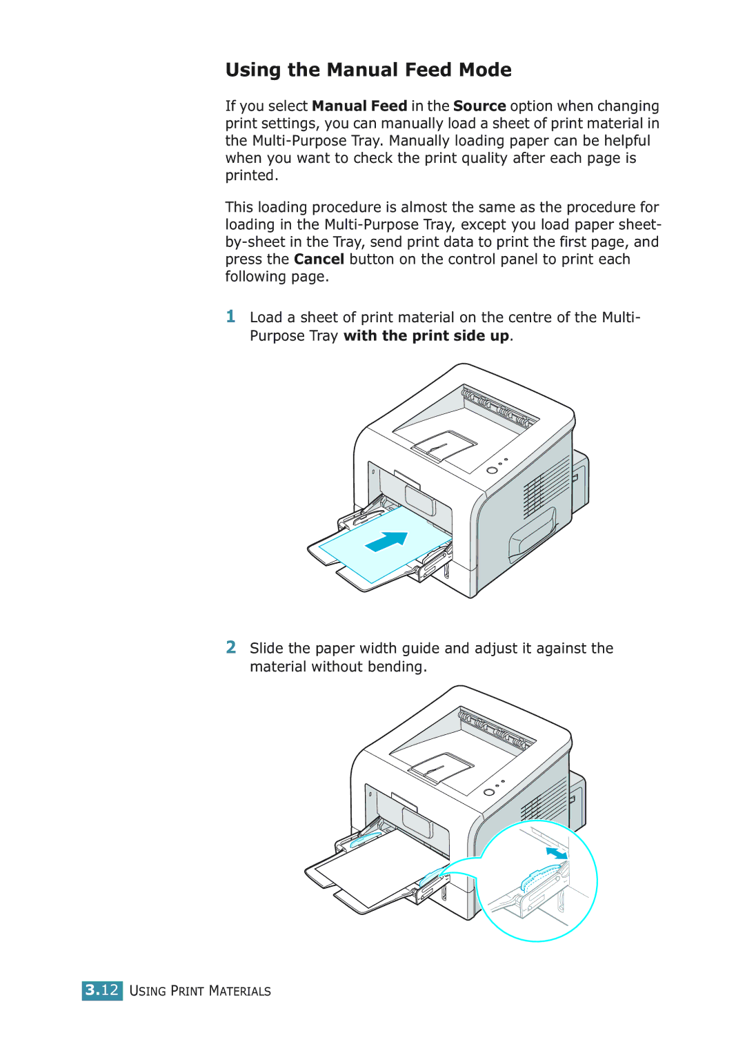 Samsung ML-2251NP manual Using the Manual Feed Mode 