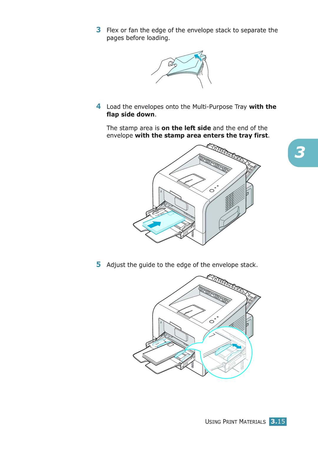 Samsung ML-2251NP manual Adjust the guide to the edge of the envelope stack 