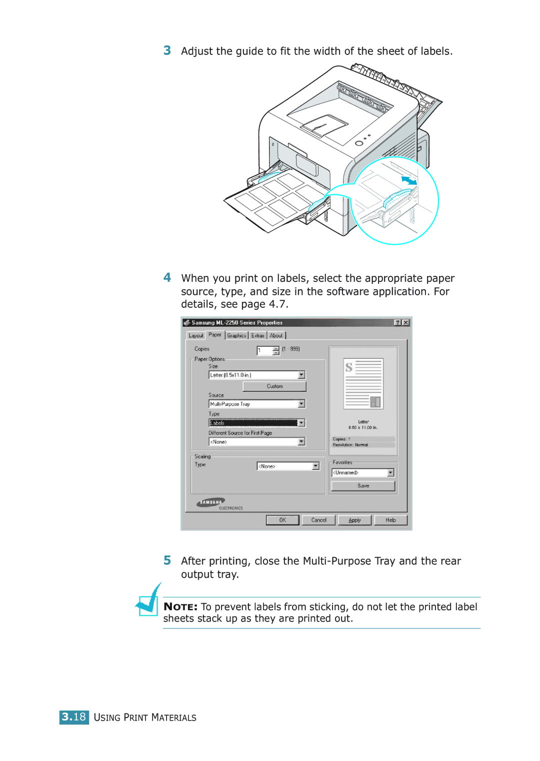 Samsung ML-2251NP manual Using Print Materials 