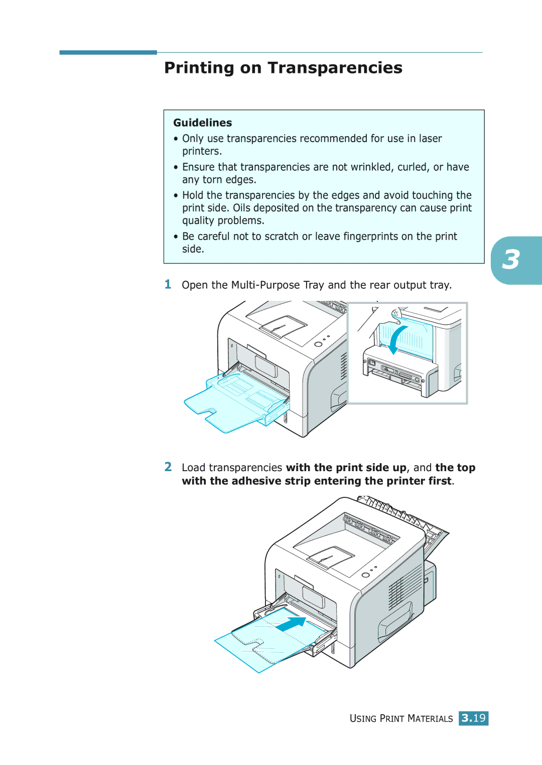 Samsung ML-2251NP manual Printing on Transparencies 