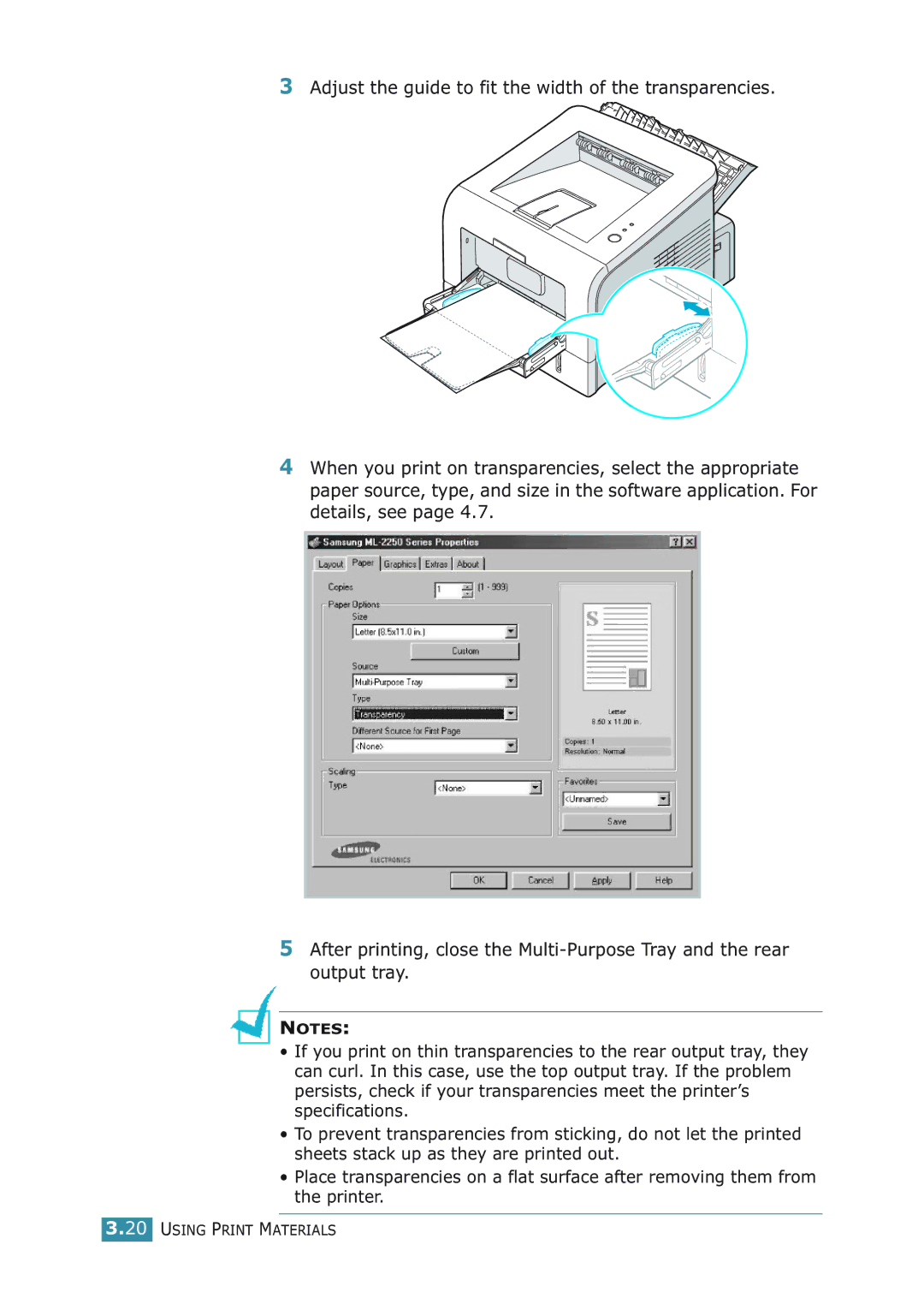 Samsung ML-2251NP manual Using Print Materials 