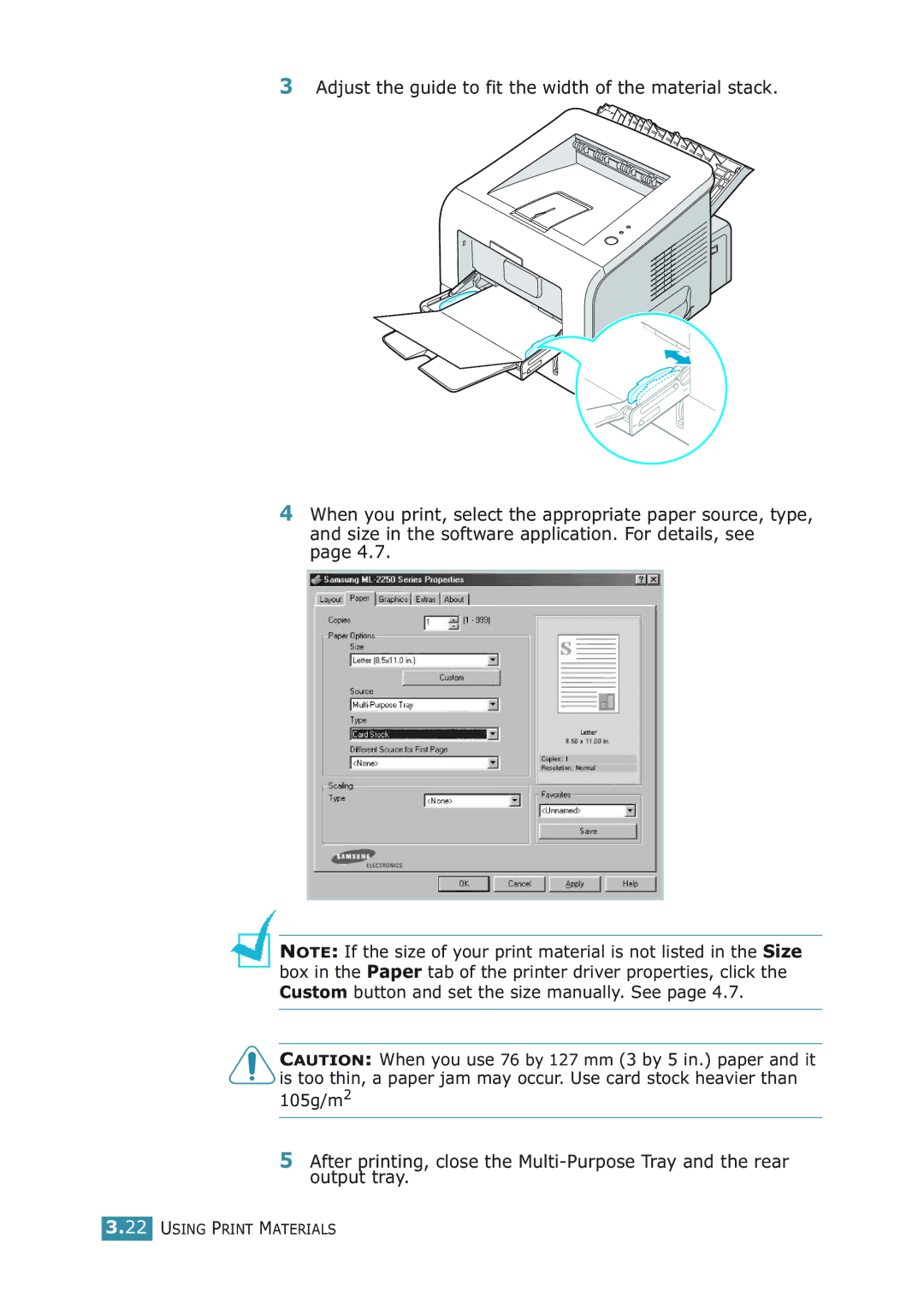 Samsung ML-2251NP manual Using Print Materials 