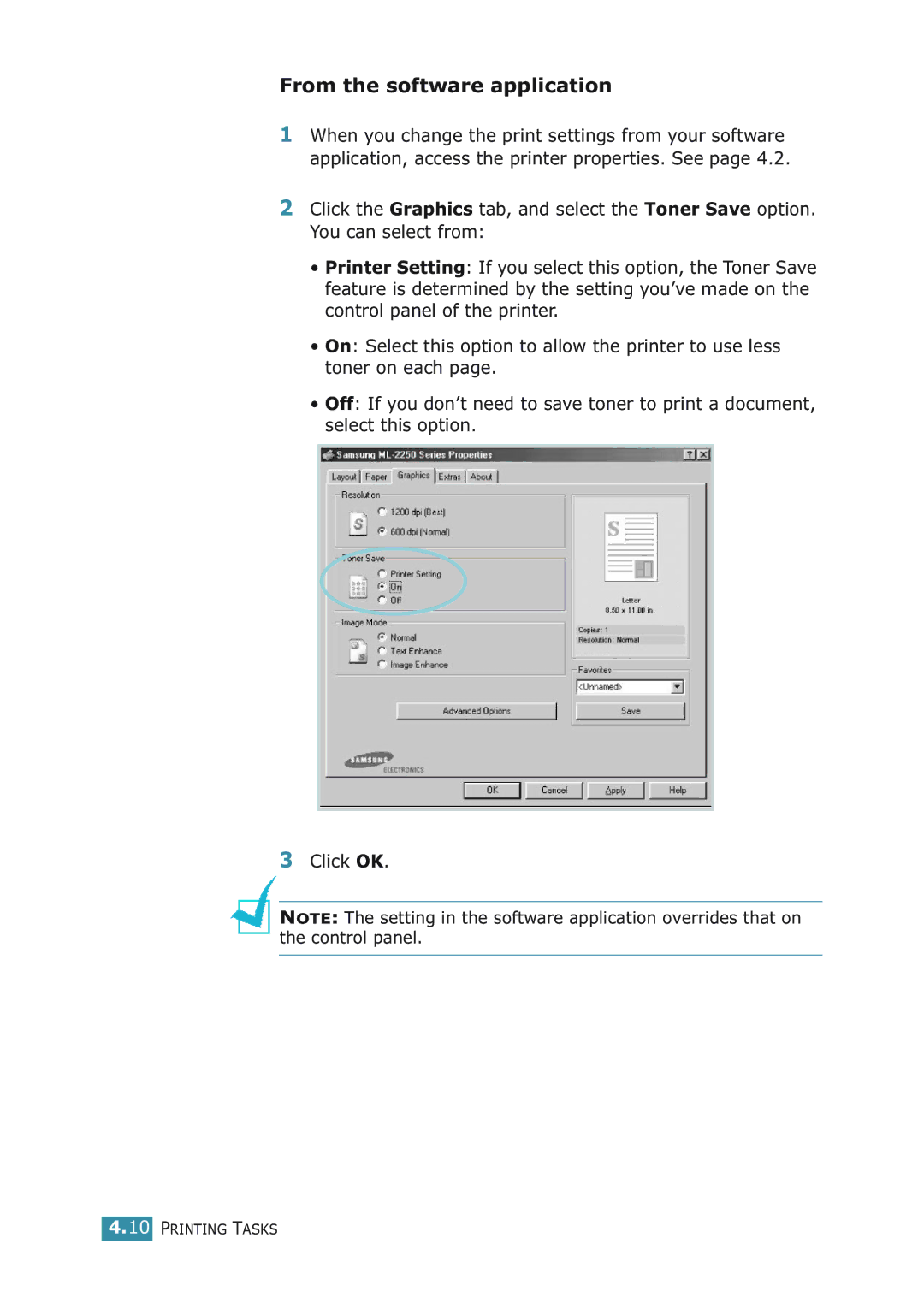 Samsung ML-2251NP manual From the software application 