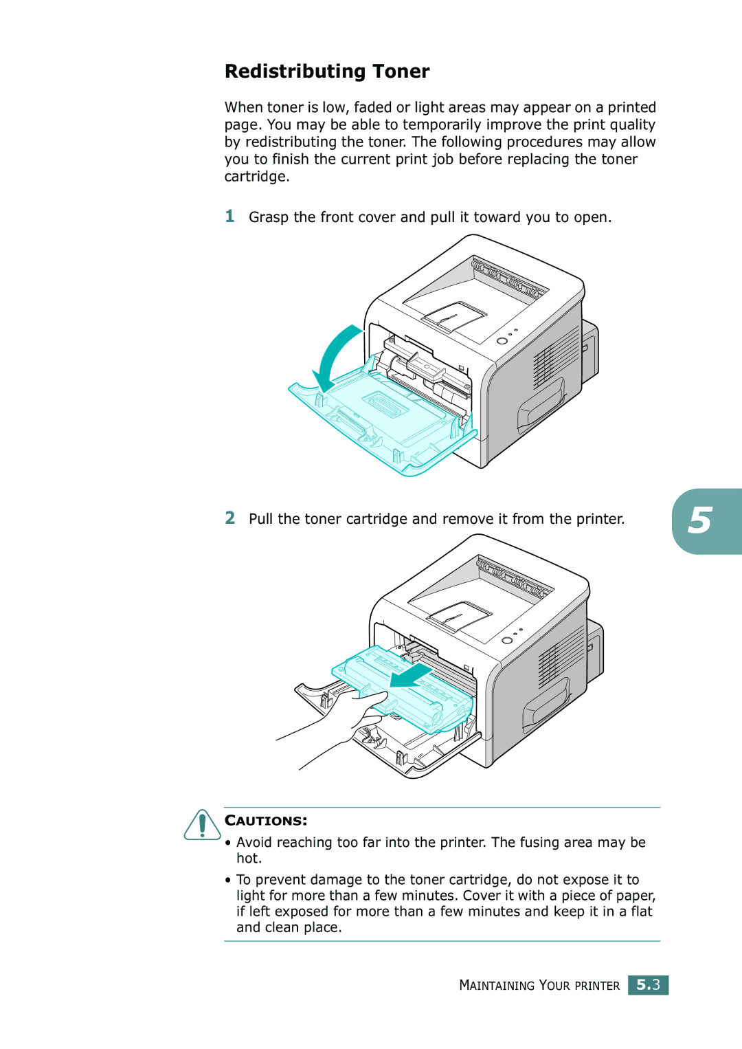 Samsung ML-2250, ML-2252W, ML-2251N manual Redistributing Toner 