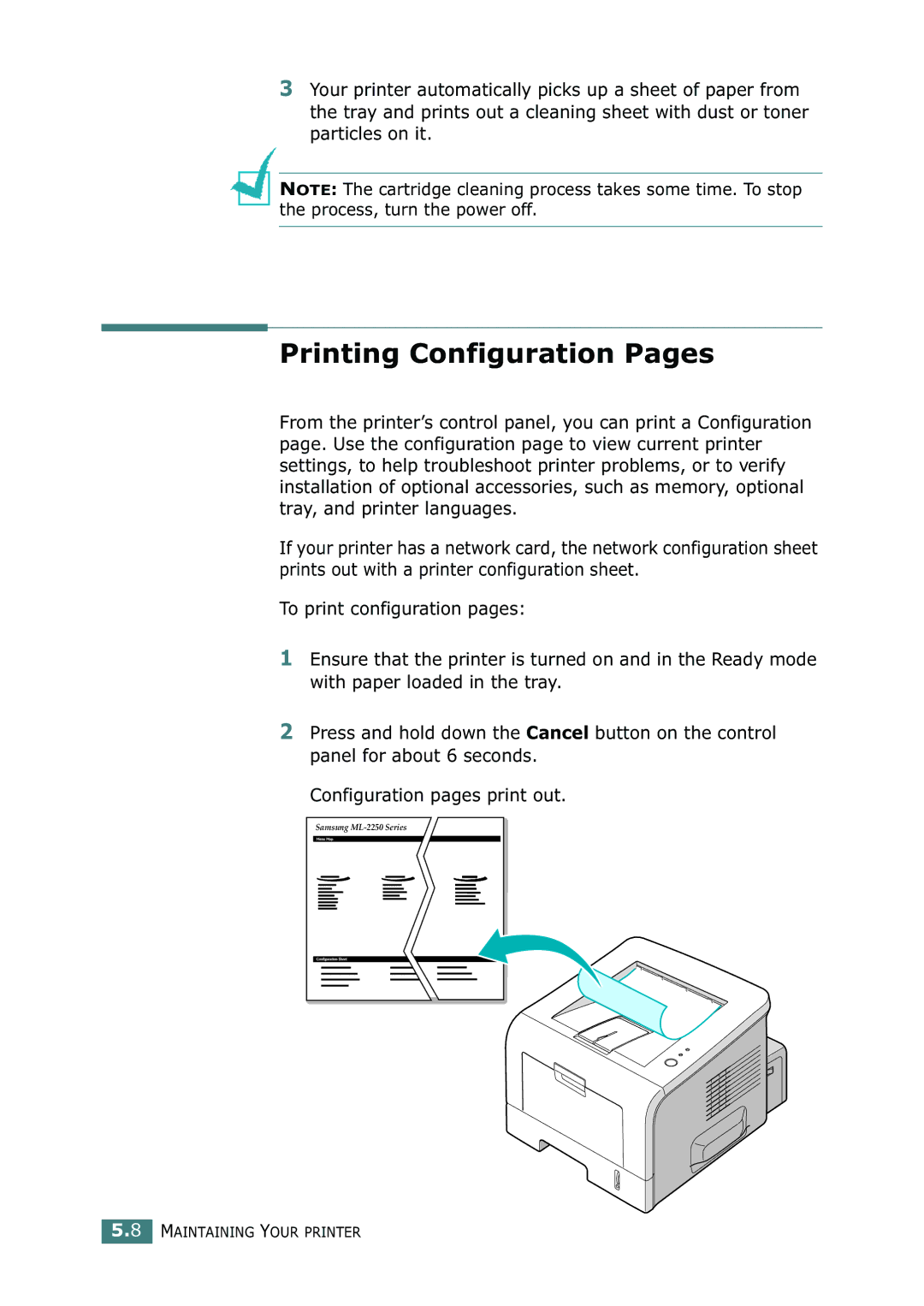 Samsung ML-2251N, ML-2252W, ML-2250 manual Printing Configuration Pages 