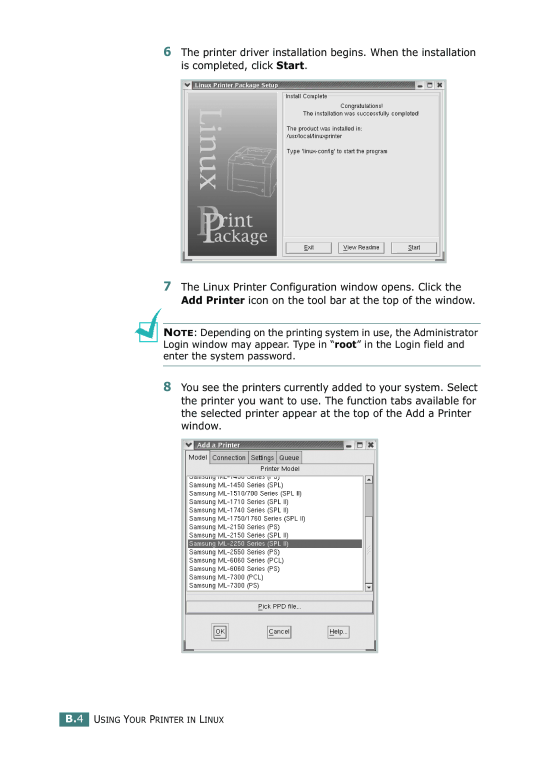 Samsung ML-2251N, ML-2252W, ML-2250 manual Using Your Printer in Linux 