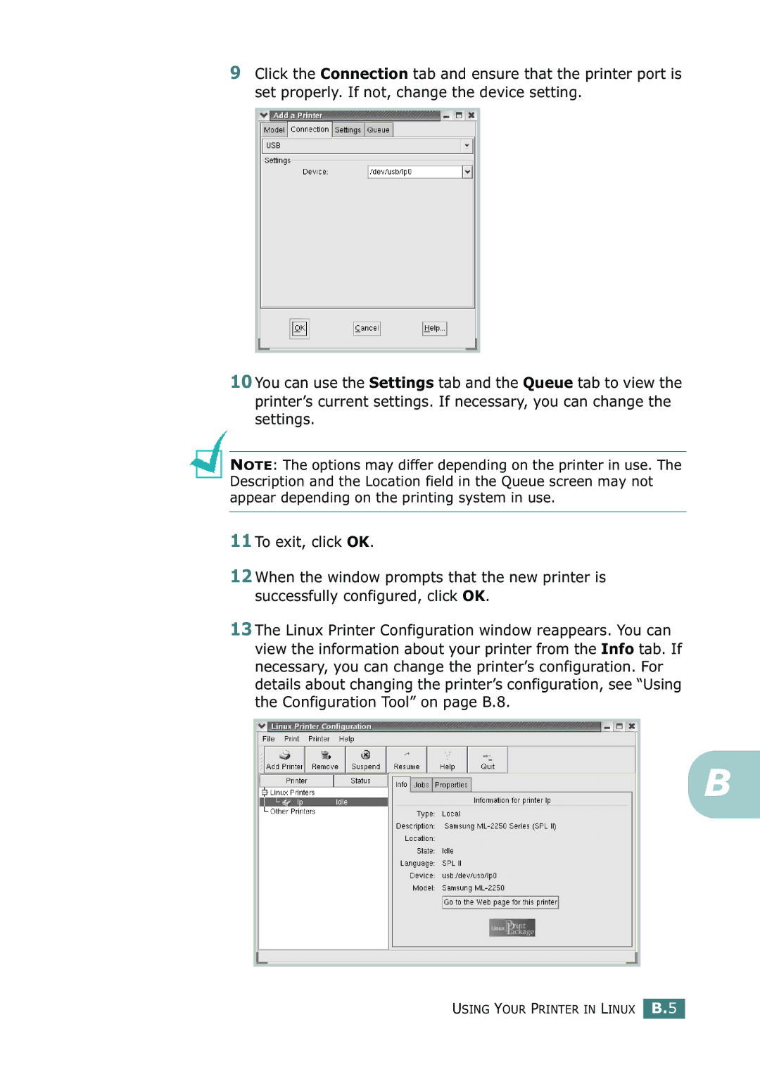 Samsung ML-2250, ML-2252W, ML-2251N manual Using Your Printer in Linux B.5 