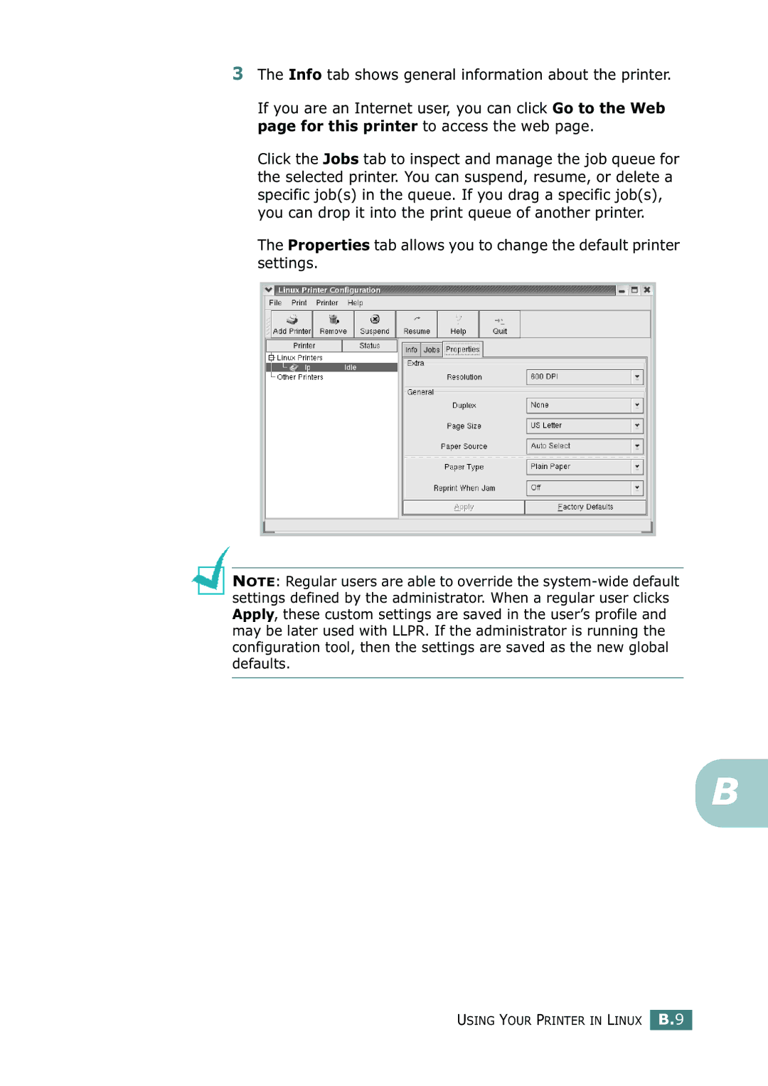 Samsung ML-2252W, ML-2251N, ML-2250 manual Using Your Printer in Linux B.9 