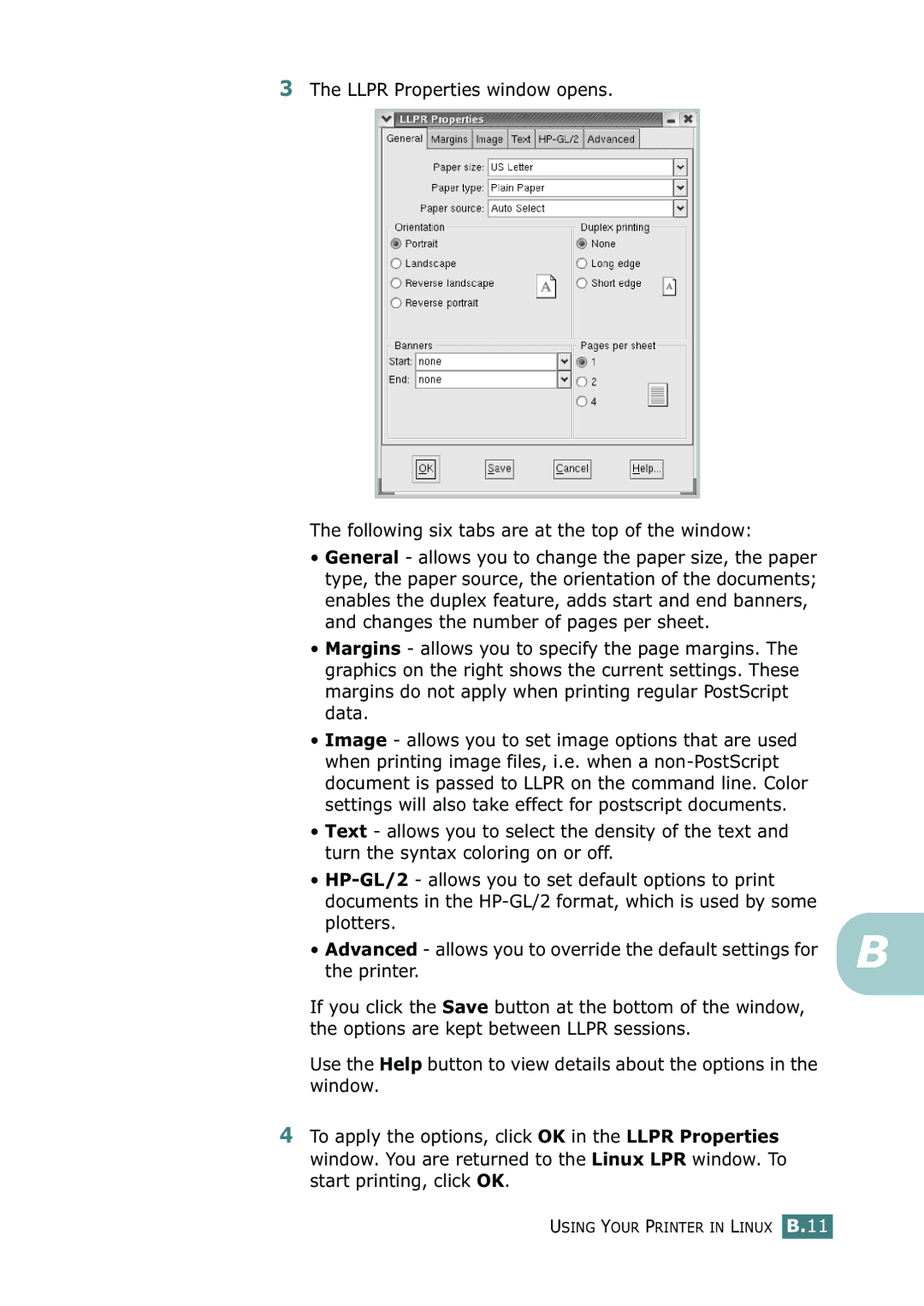 Samsung ML-2250, ML-2252W, ML-2251N manual Using Your Printer in Linux B.11 