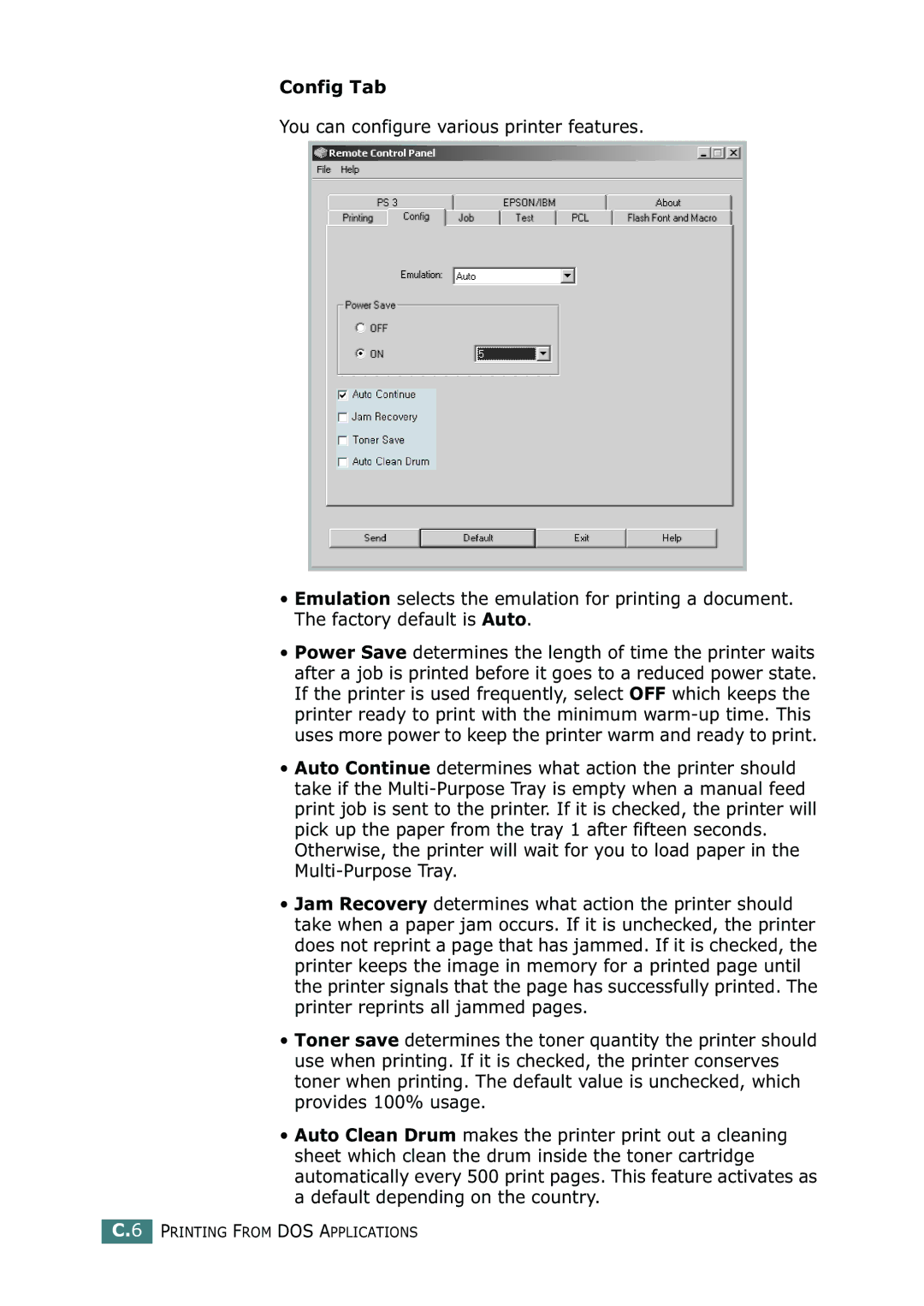 Samsung ML-2252W, ML-2251N, ML-2250 manual Config Tab 