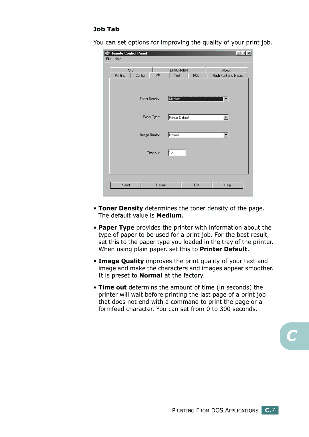 Samsung ML-2251N, ML-2252W, ML-2250 manual Job Tab 