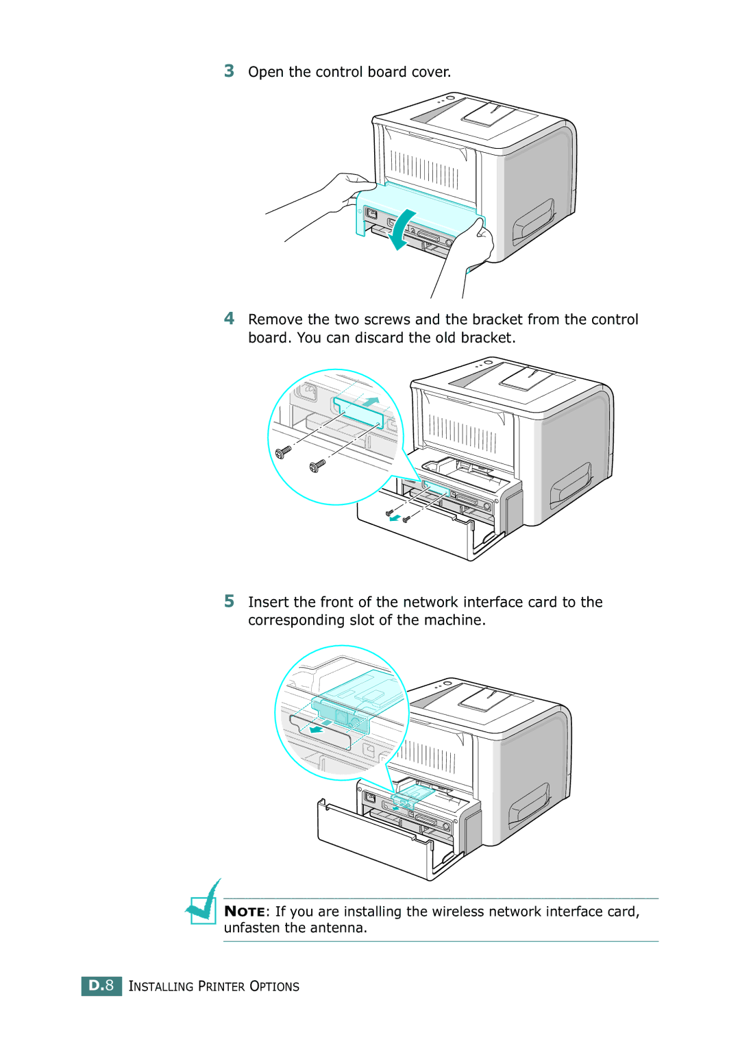 Samsung ML-2250, ML-2252W, ML-2251N manual Installing Printer Options 