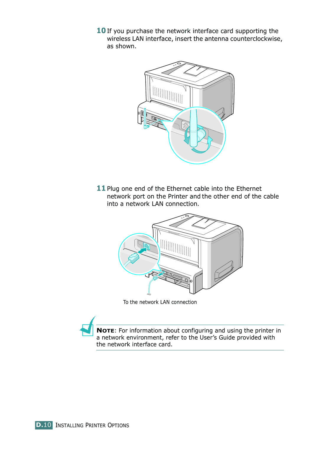 Samsung ML-2251N, ML-2252W, ML-2250 manual To the network LAN connection 