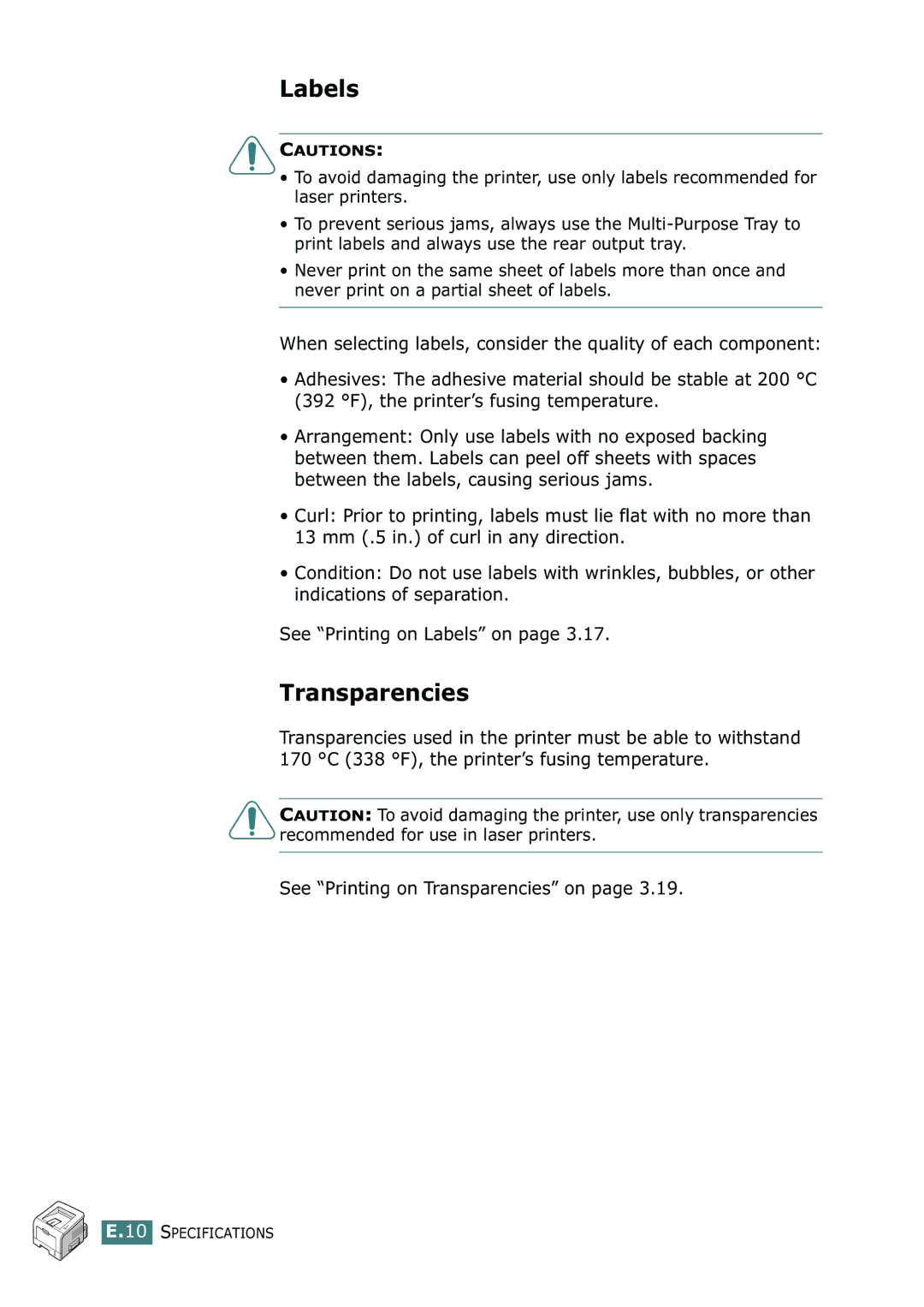 Samsung ML-2251N, ML-2252W, ML-2250 manual Labels, See Printing on Transparencies on 