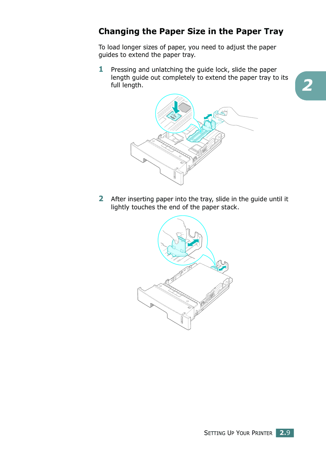 Samsung ML-2252W, ML-2251N, ML-2250 manual Changing the Paper Size in the Paper Tray, Full length 