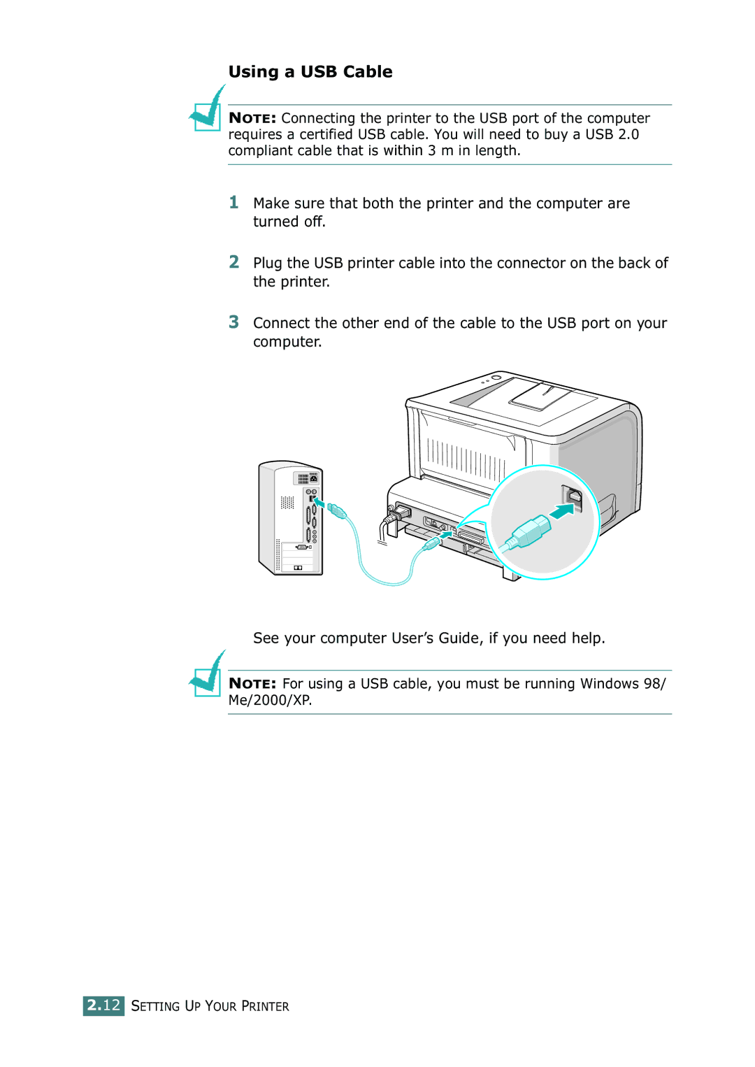 Samsung ML-2252W, ML-2251N, ML-2250 manual Using a USB Cable 